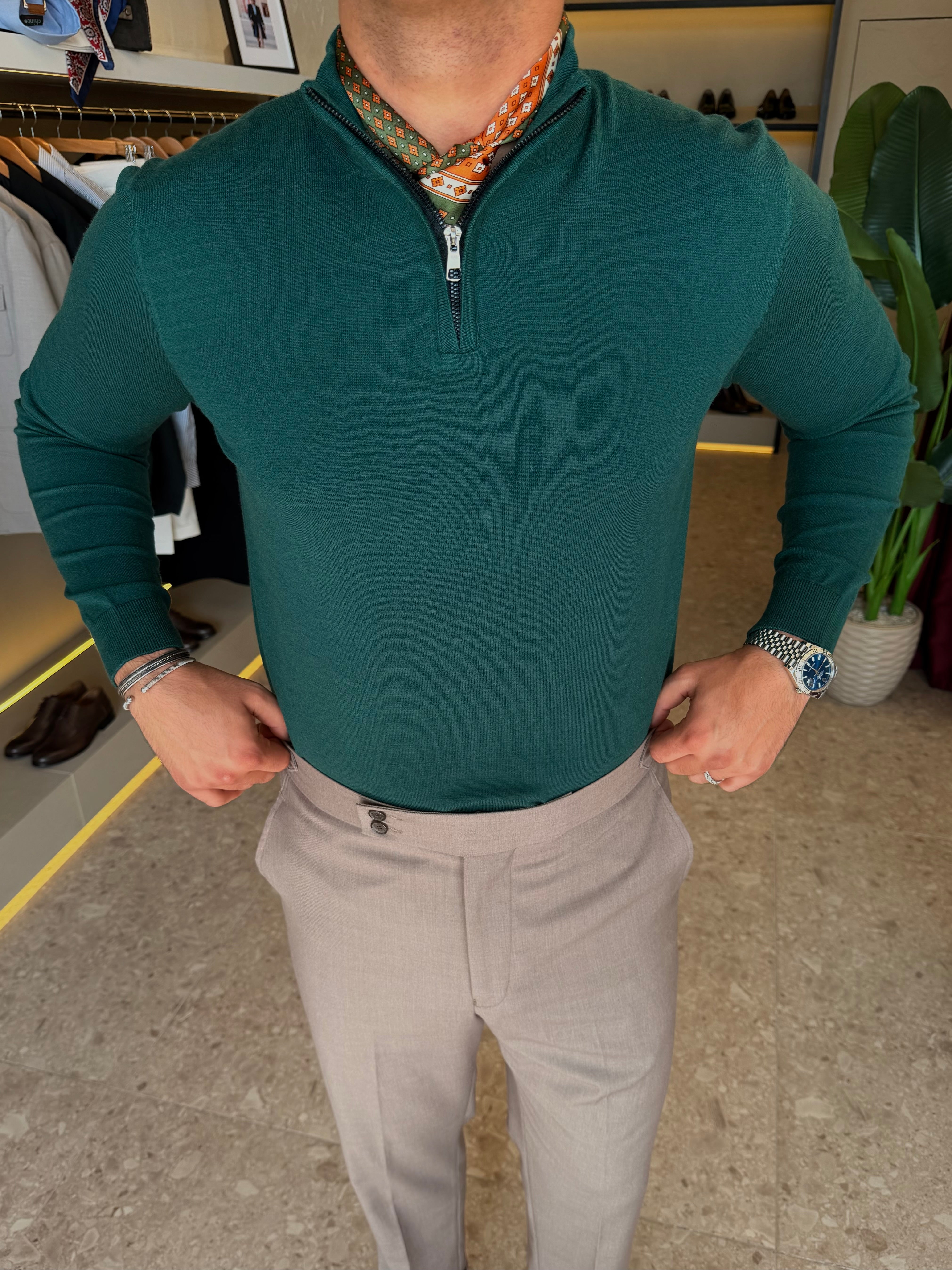 Knitwear Quarter zipper - Green