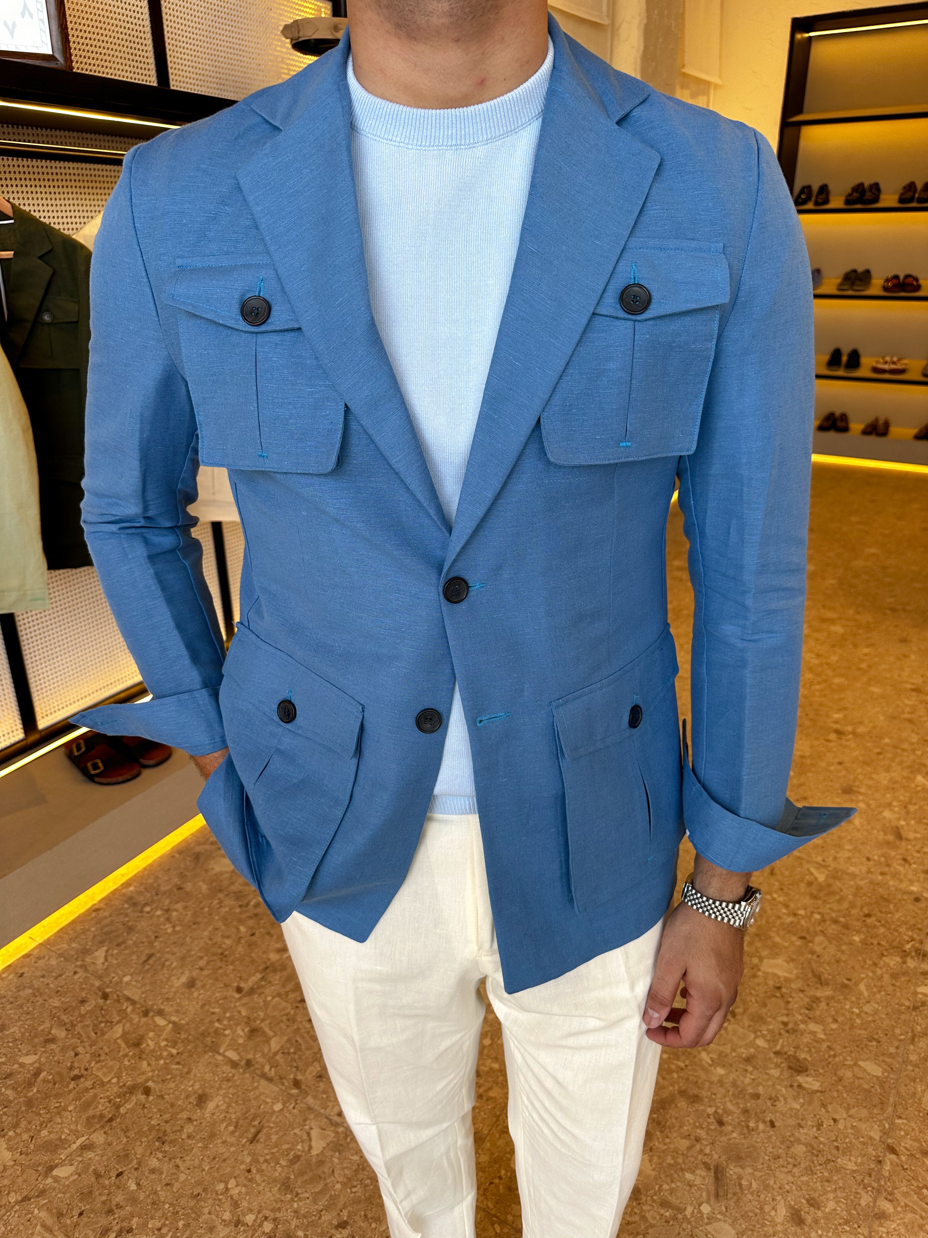 Safari pure linen blazer - blue
