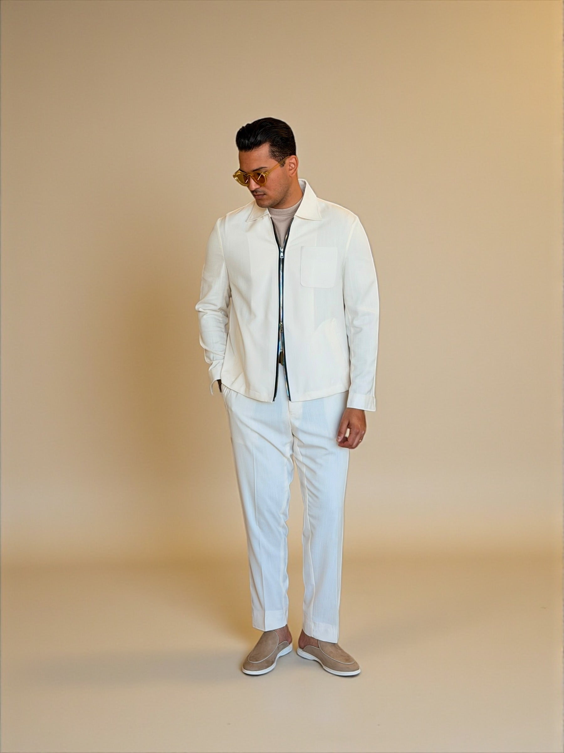 Dual zipper linen set - Off white
