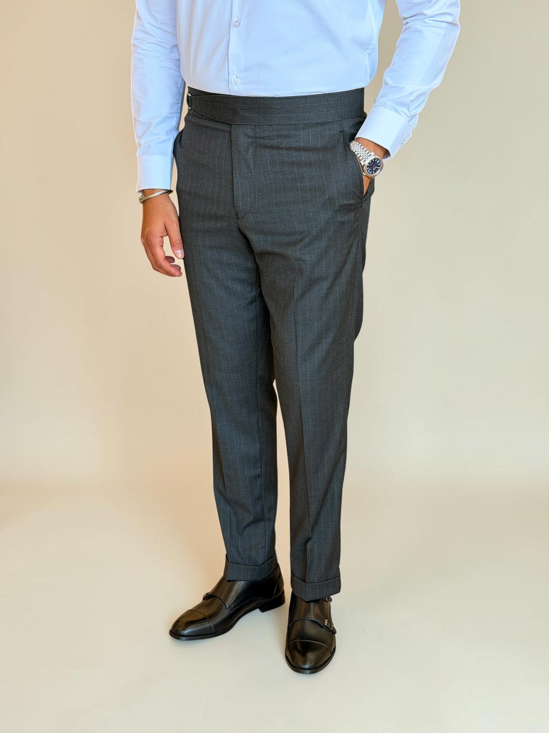 One side stripe gurkha trousers - Dark Gary