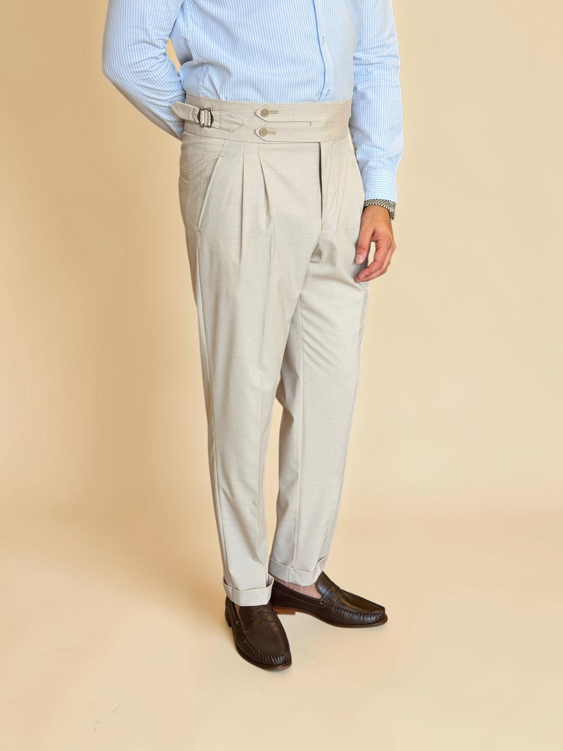 Double-Belt Gurkha trousers- Beige