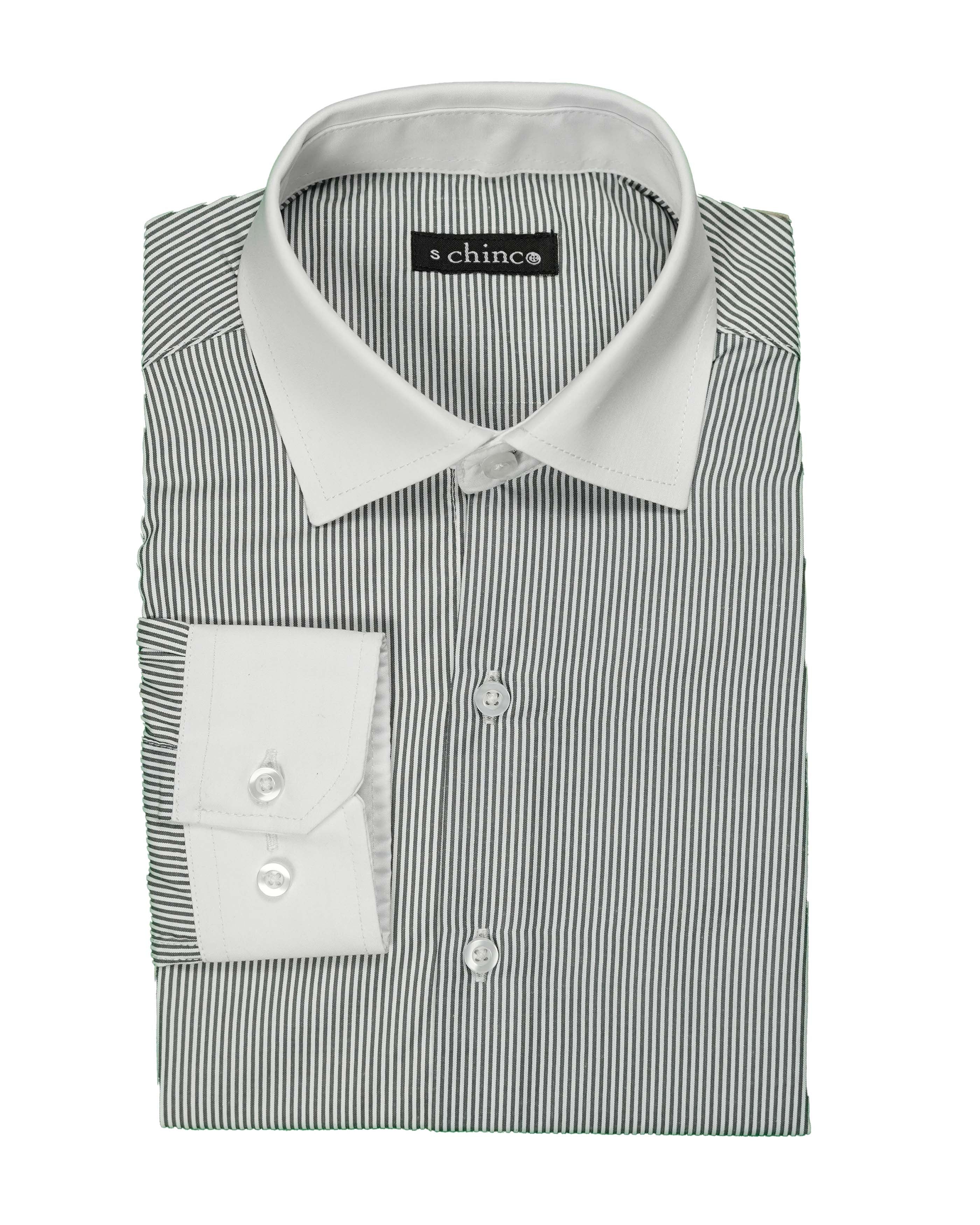 SPREAD COLLAR CHEMISE-GREEN STRIPE