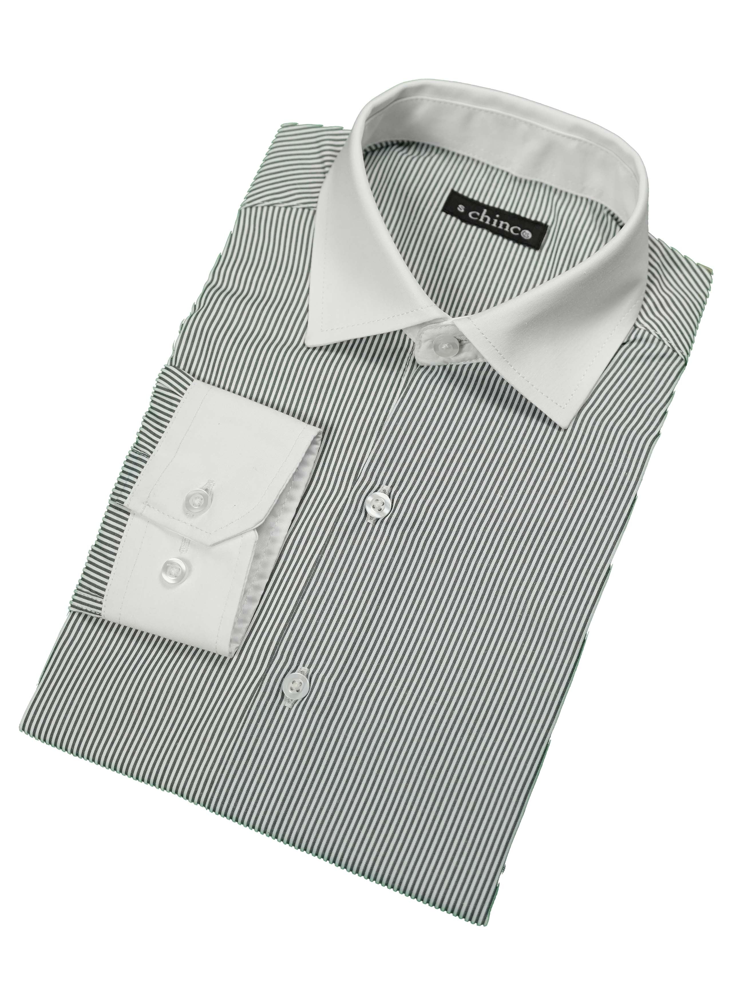 SPREAD COLLAR CHEMISE-GREEN STRIPE