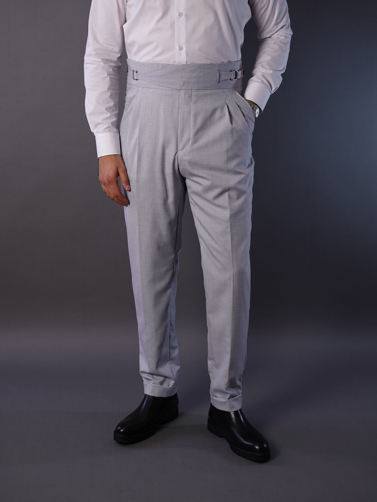 Two side high waist gurkhra trousers-Gray stripe