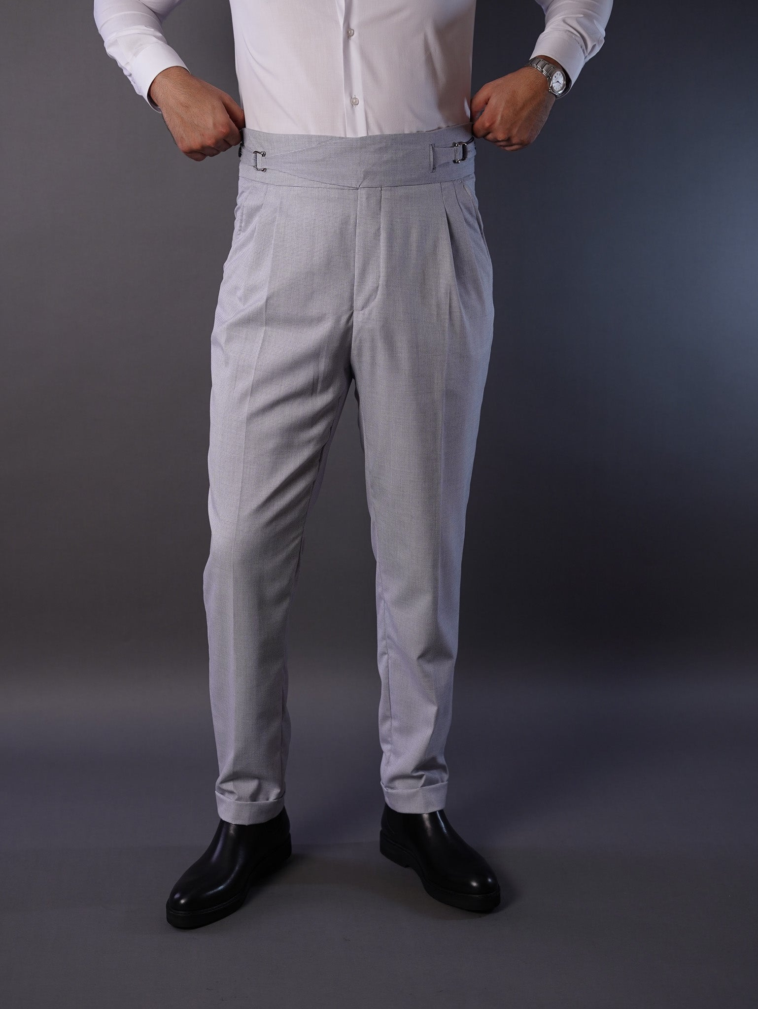 Two side high waist gurkhra trousers-Gray stripe