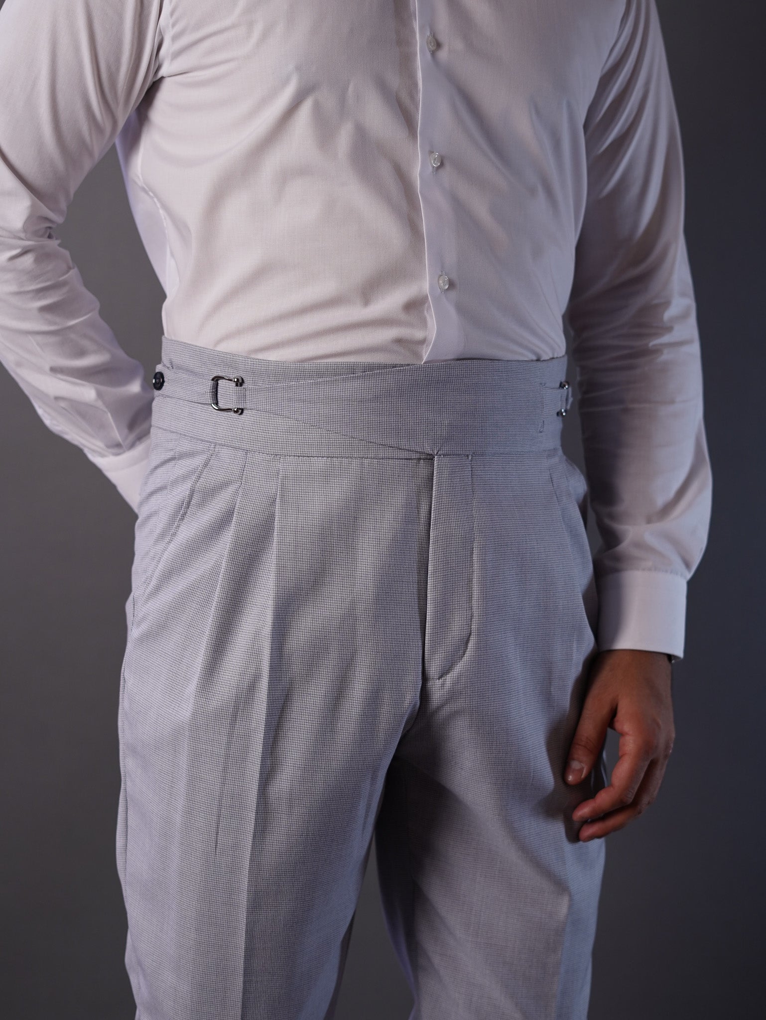 Two side high waist gurkhra trousers-Gray stripe