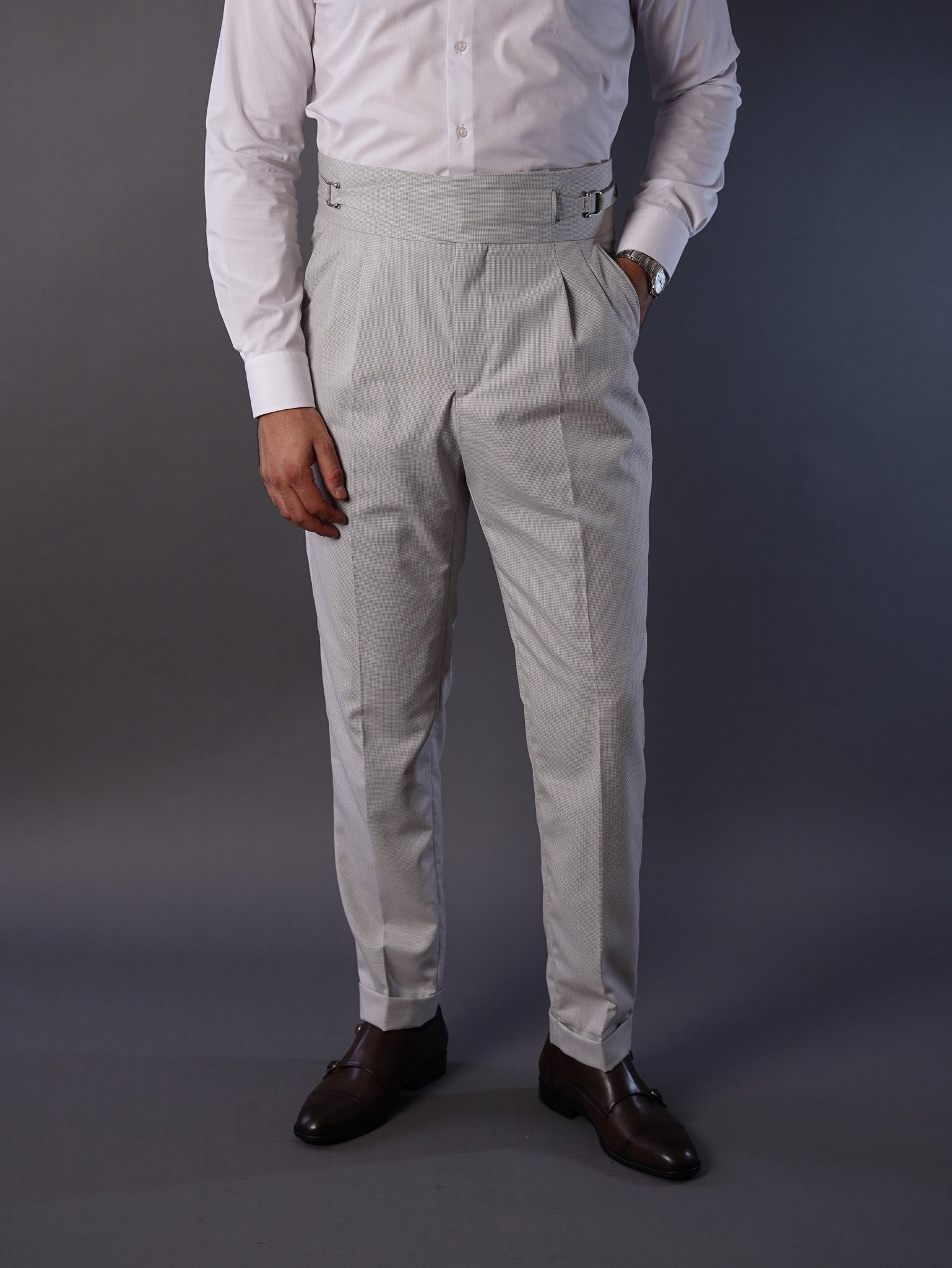 Two side high waist gurkhra trousers-gray