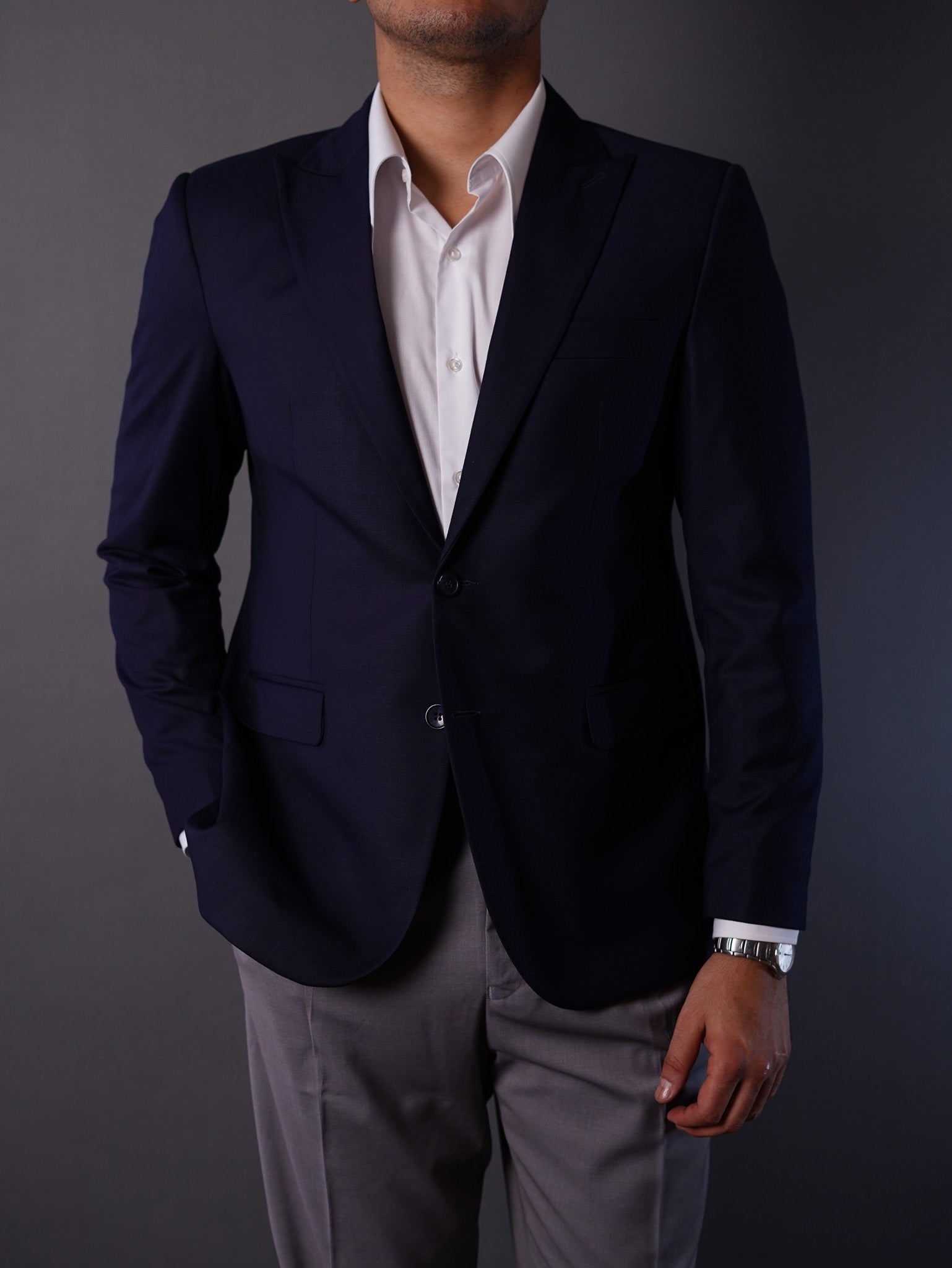 slim fit blazer half lining-Navy