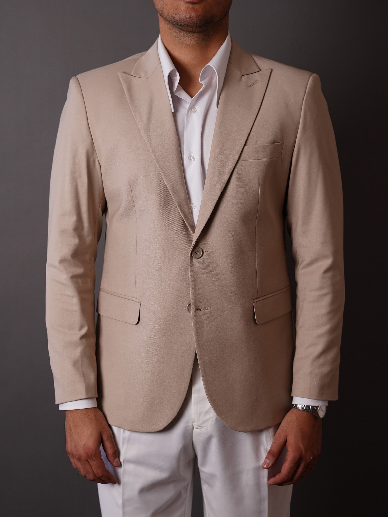 slim fit blazer half lining-Beige