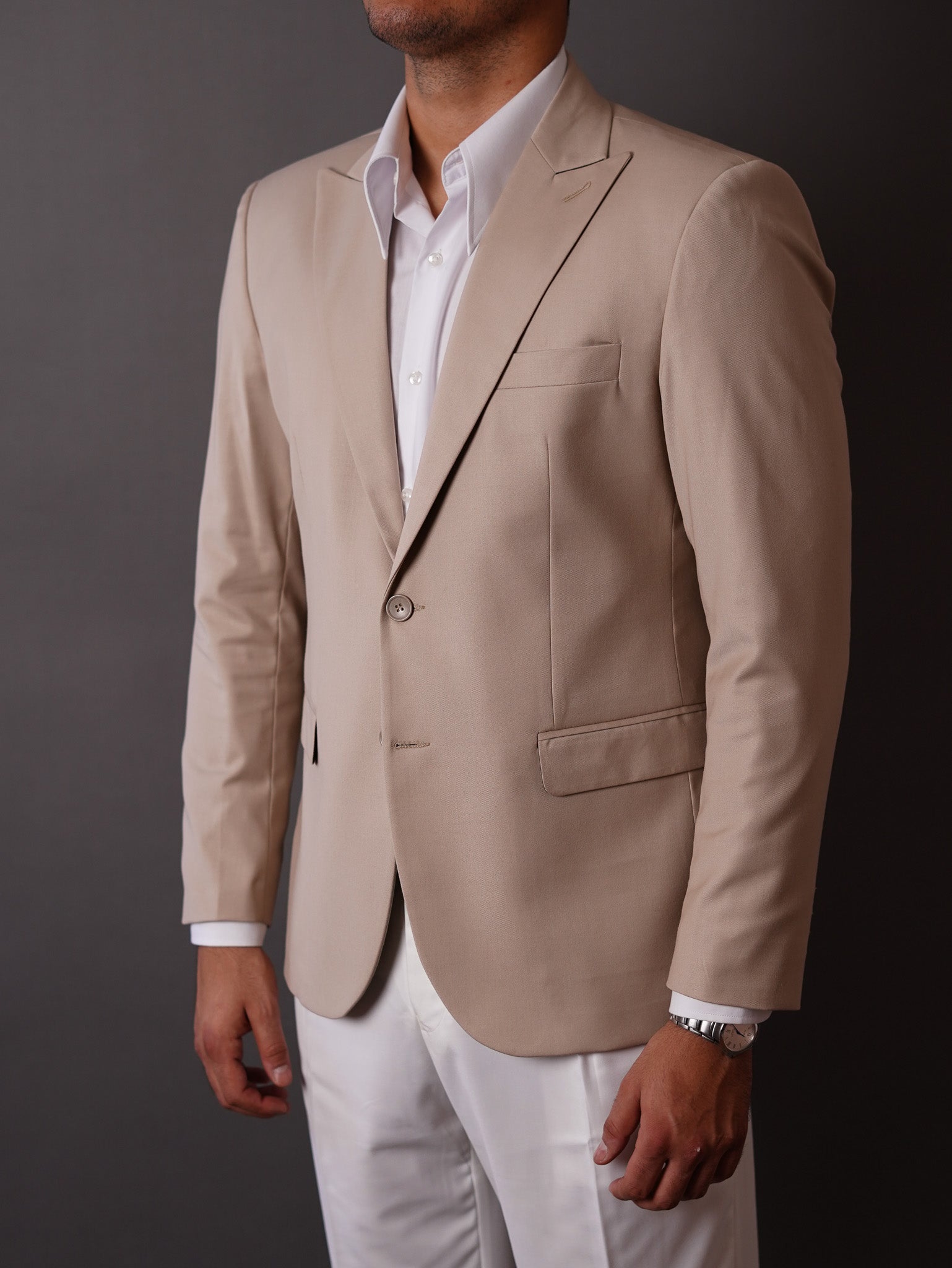 slim fit blazer half lining-Beige