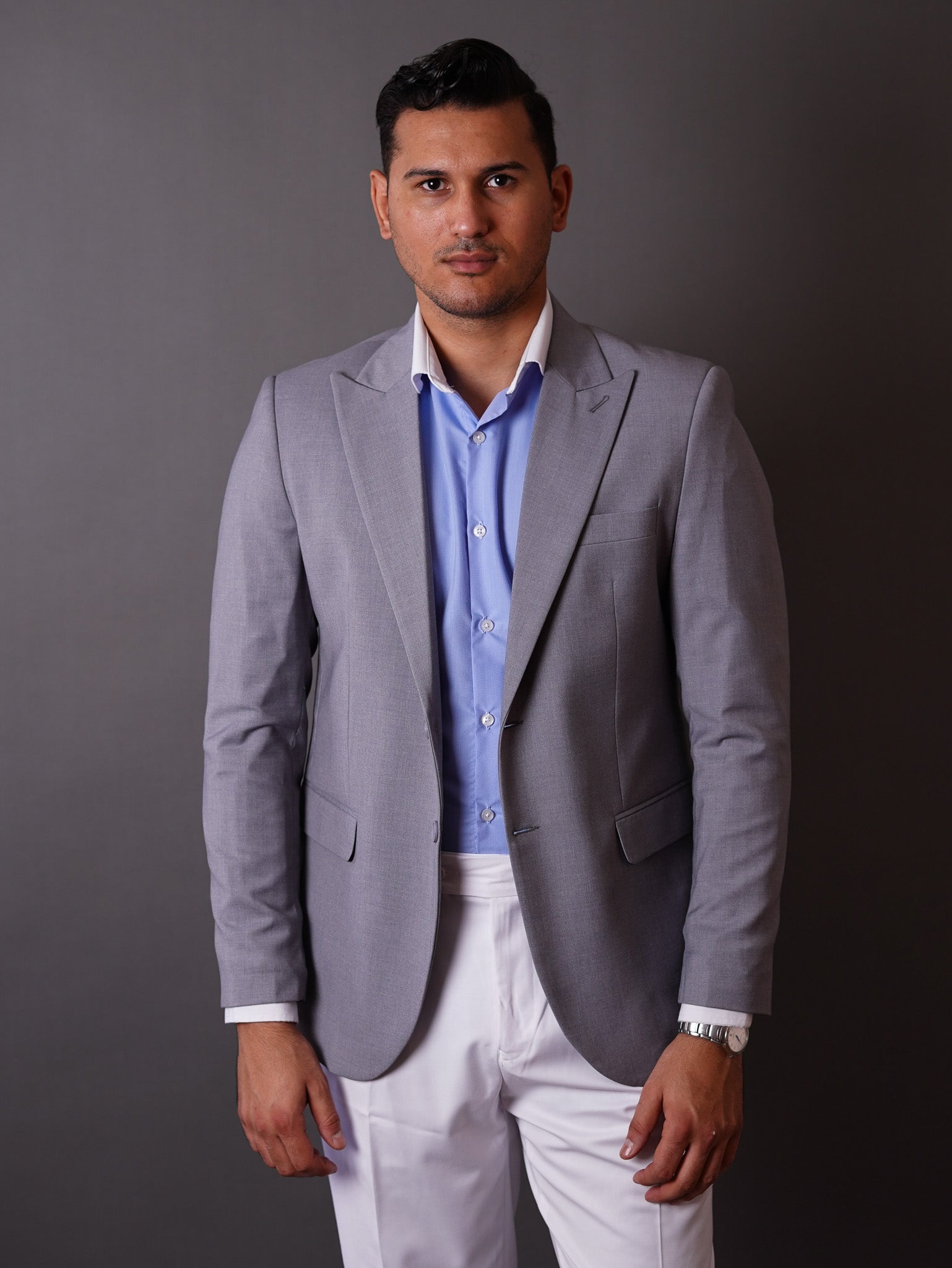 slim fit blazer half -  gray