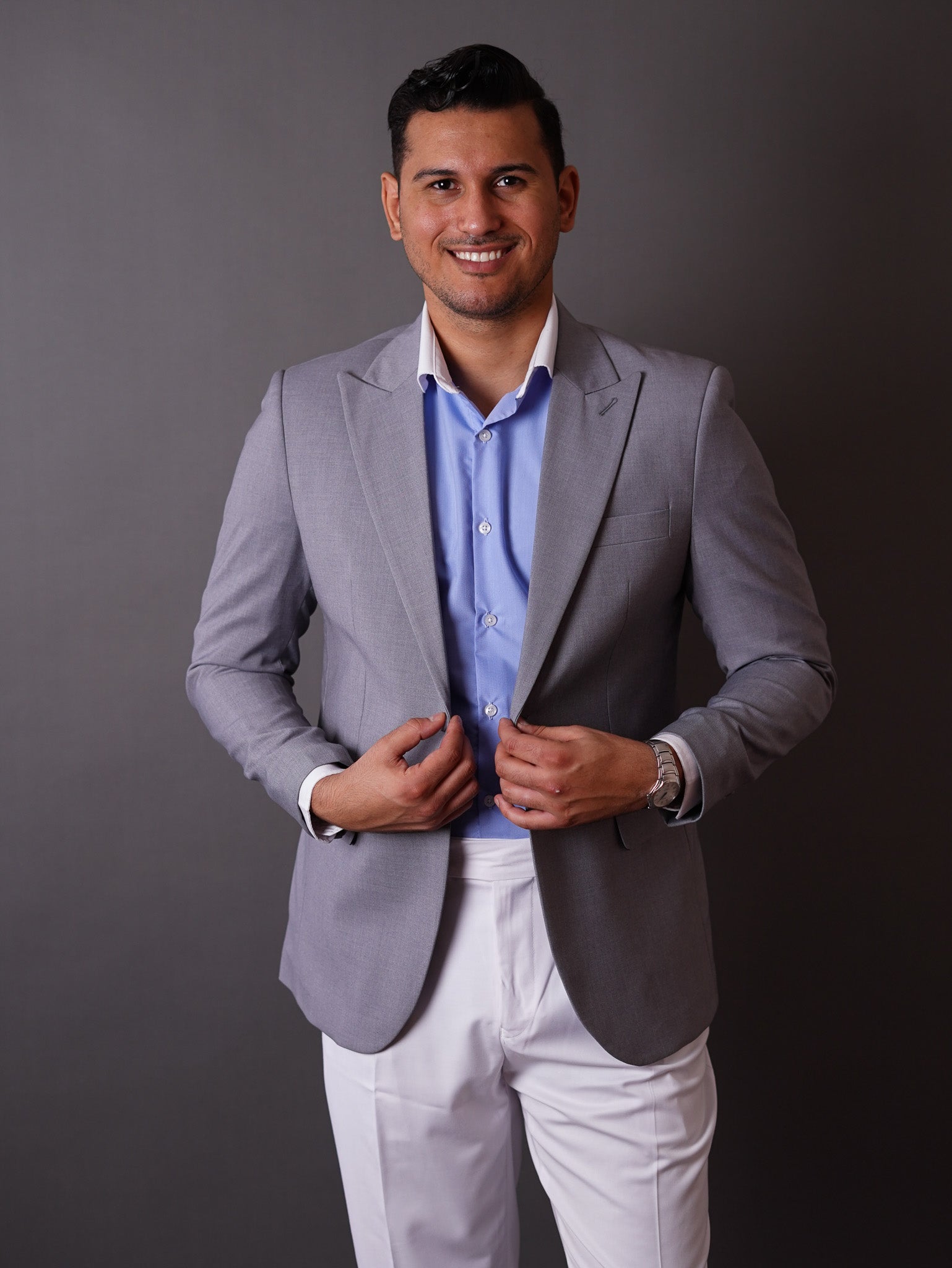 slim fit blazer half -  gray