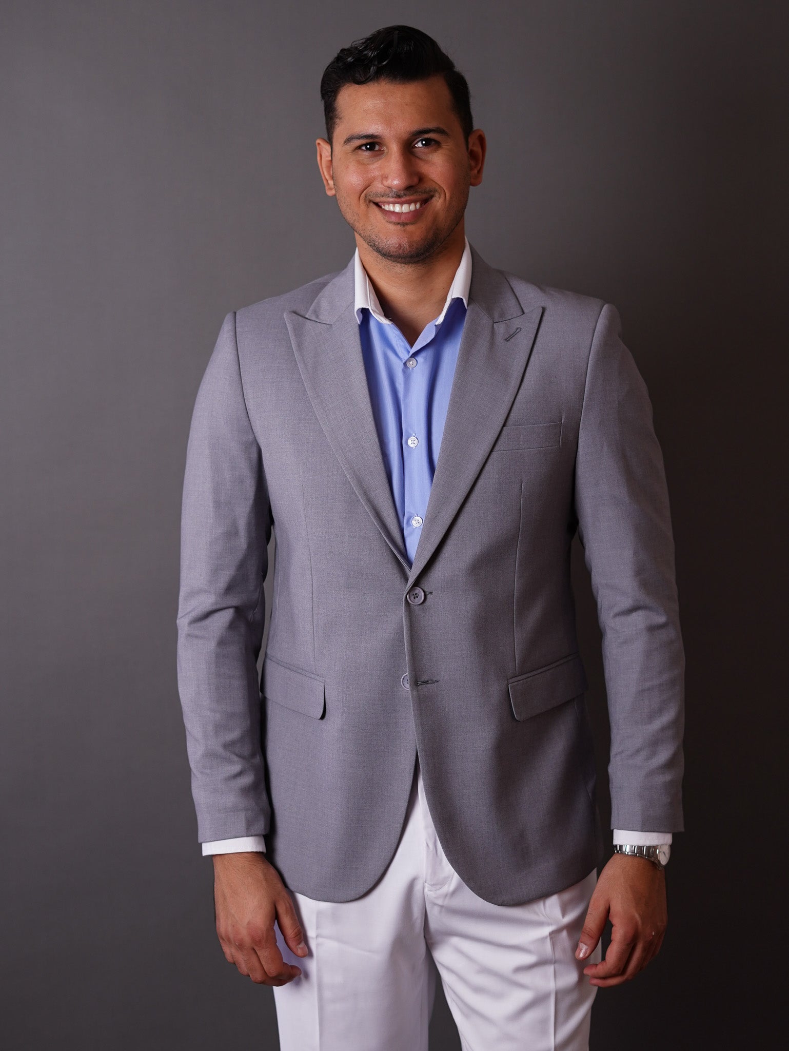 slim fit blazer half -  gray