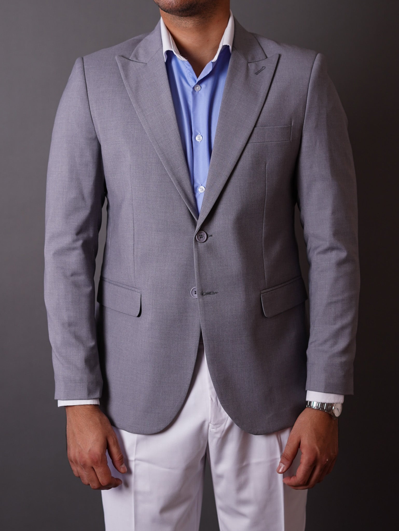 slim fit blazer half -  gray