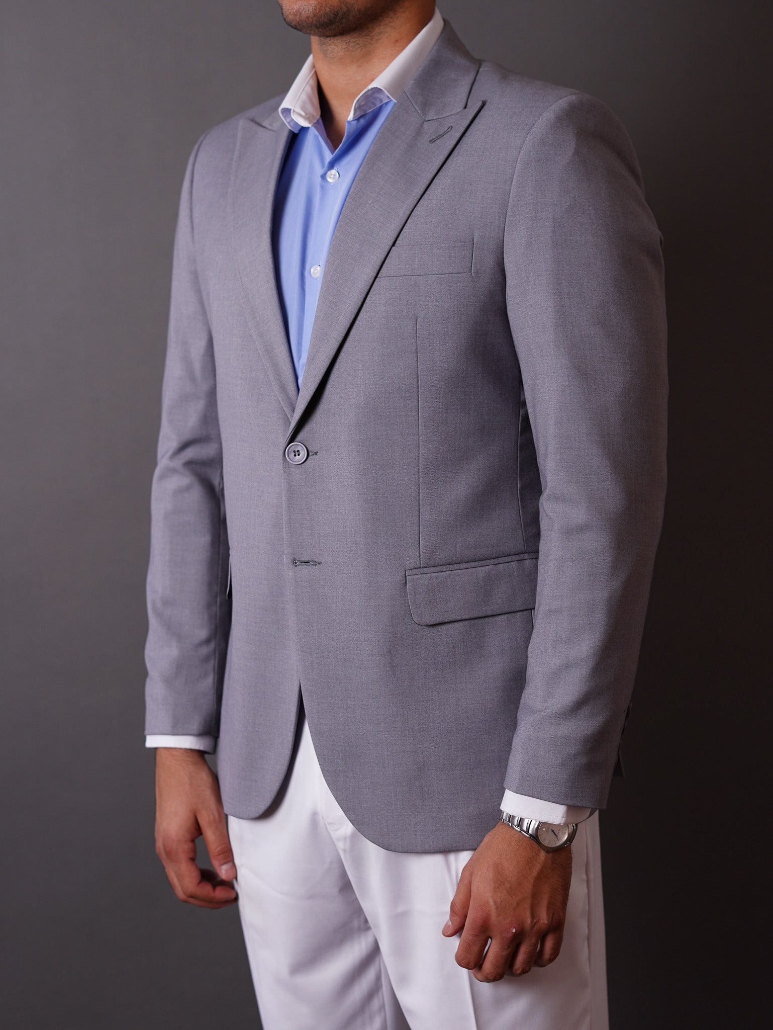 slim fit blazer half -  gray