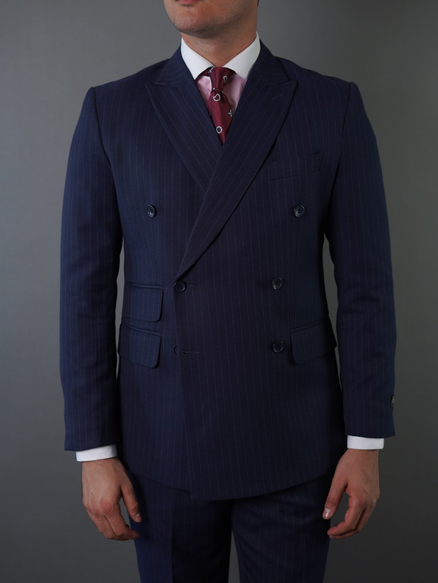 double breasted suits-  navy striped