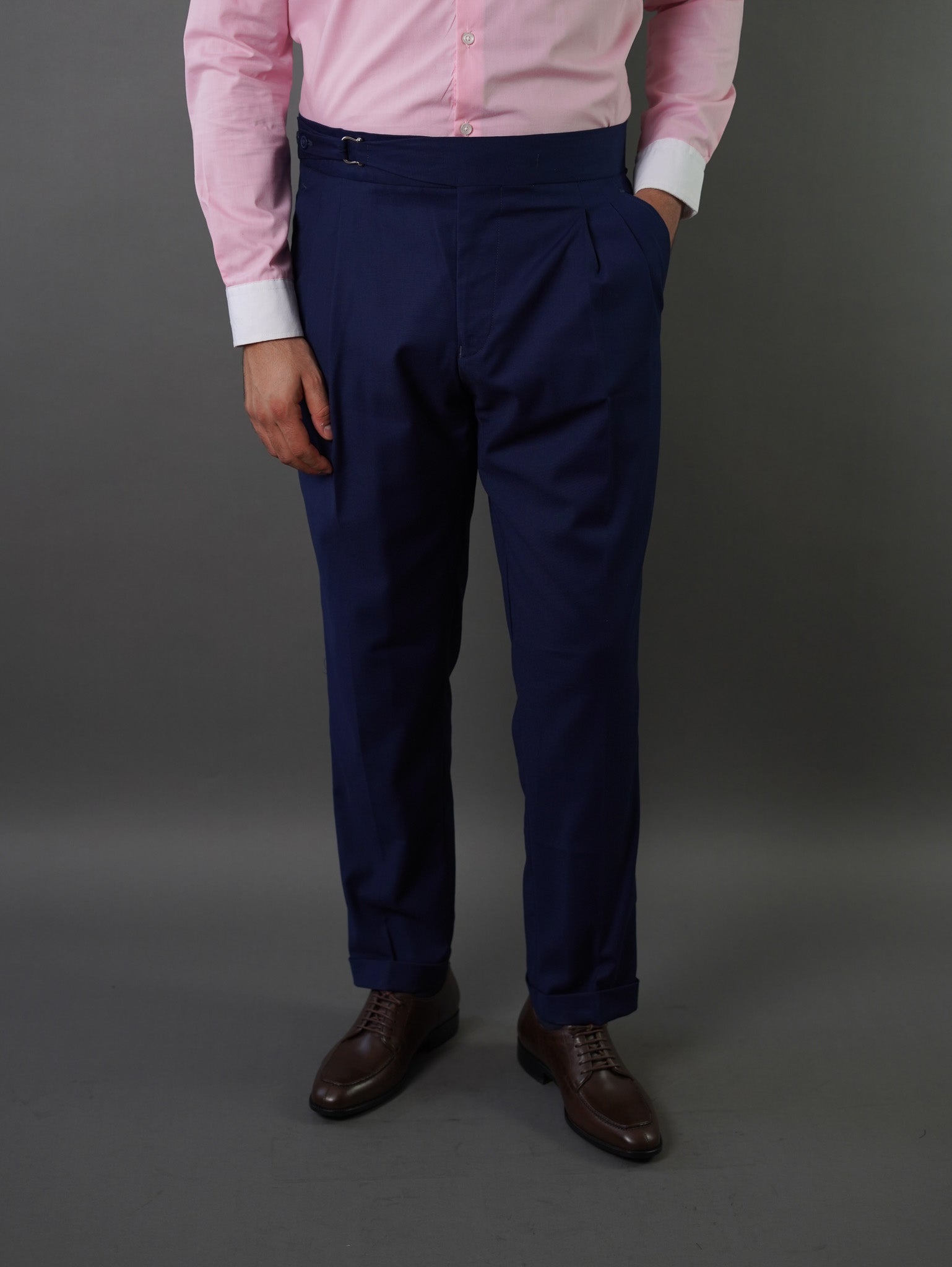 one side hight waist gurkha trousers- Blue