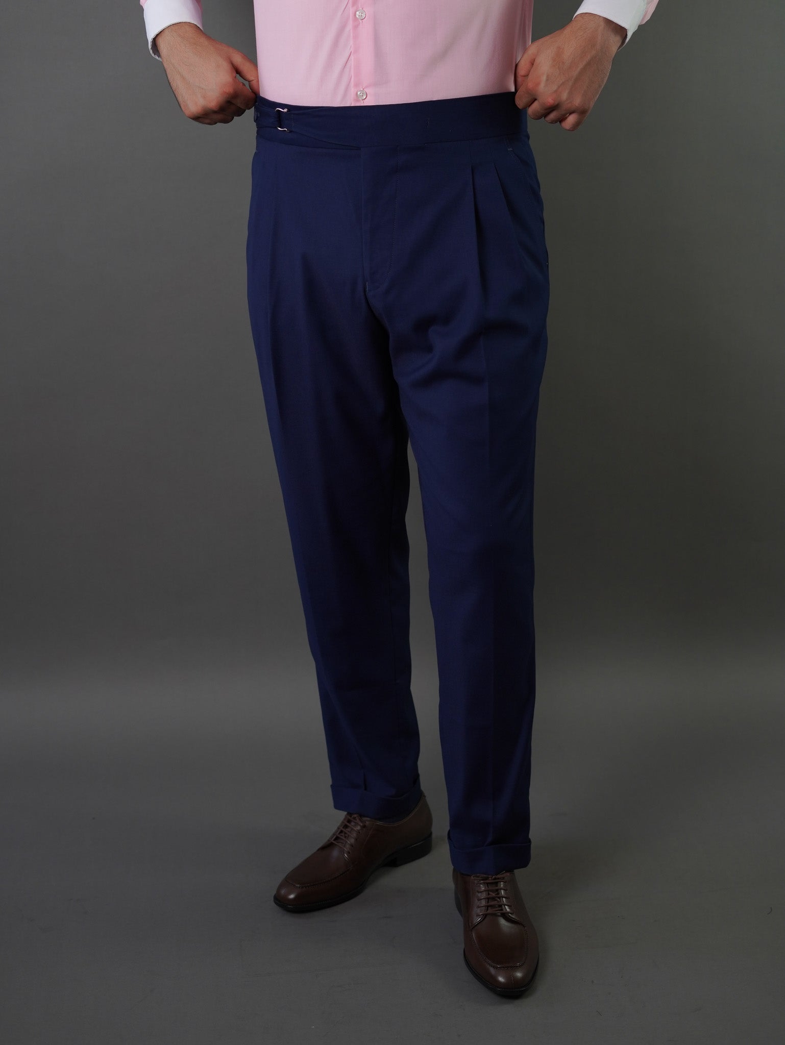 one side hight waist gurkha trousers- Blue