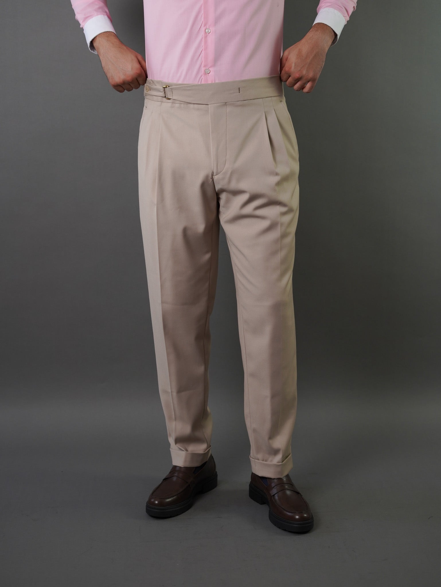 one side hight waist gurkha trousers - Beige