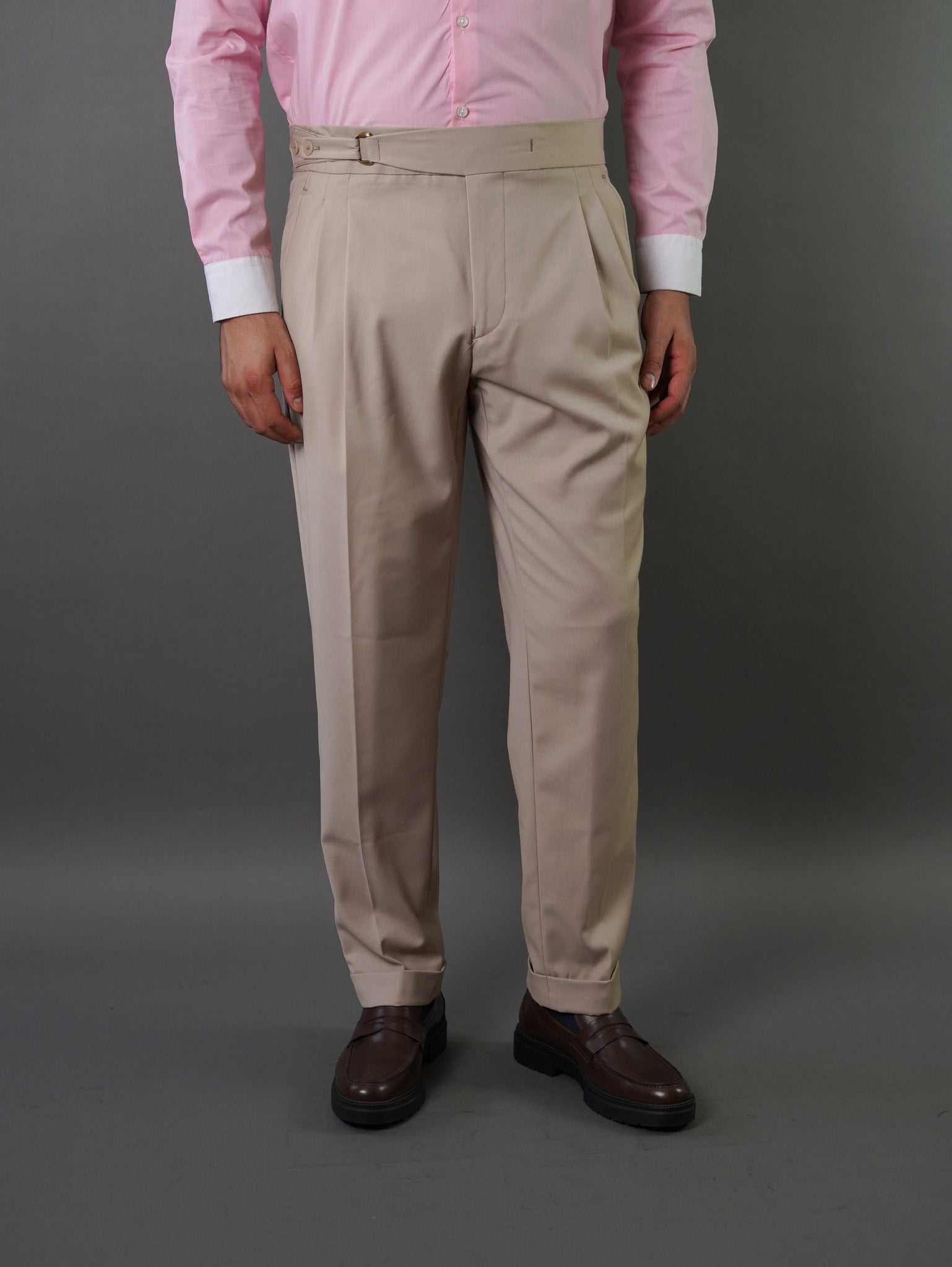 one side hight waist gurkha trousers - Beige