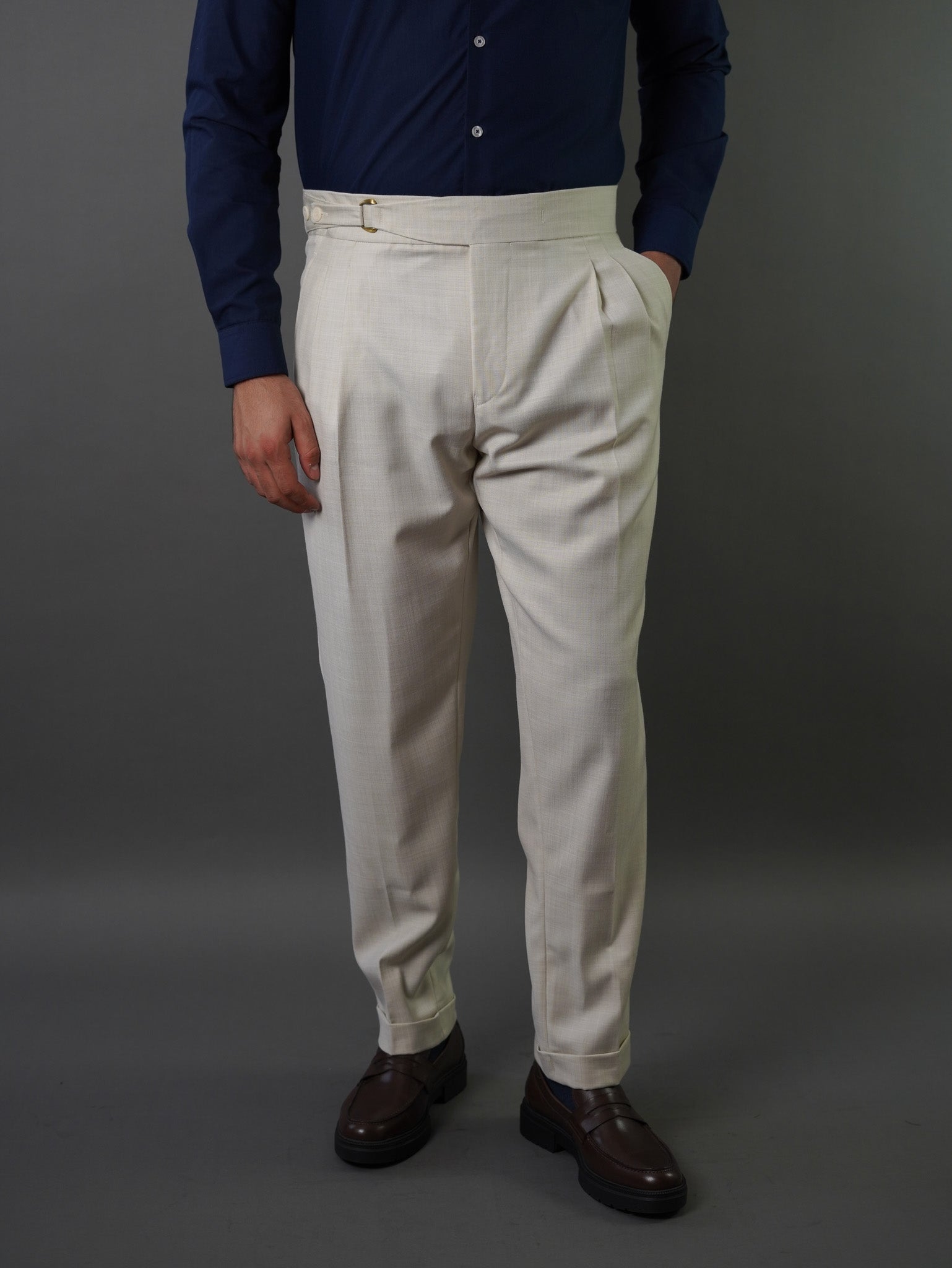 one side hight waist gurkha trousers-   off white