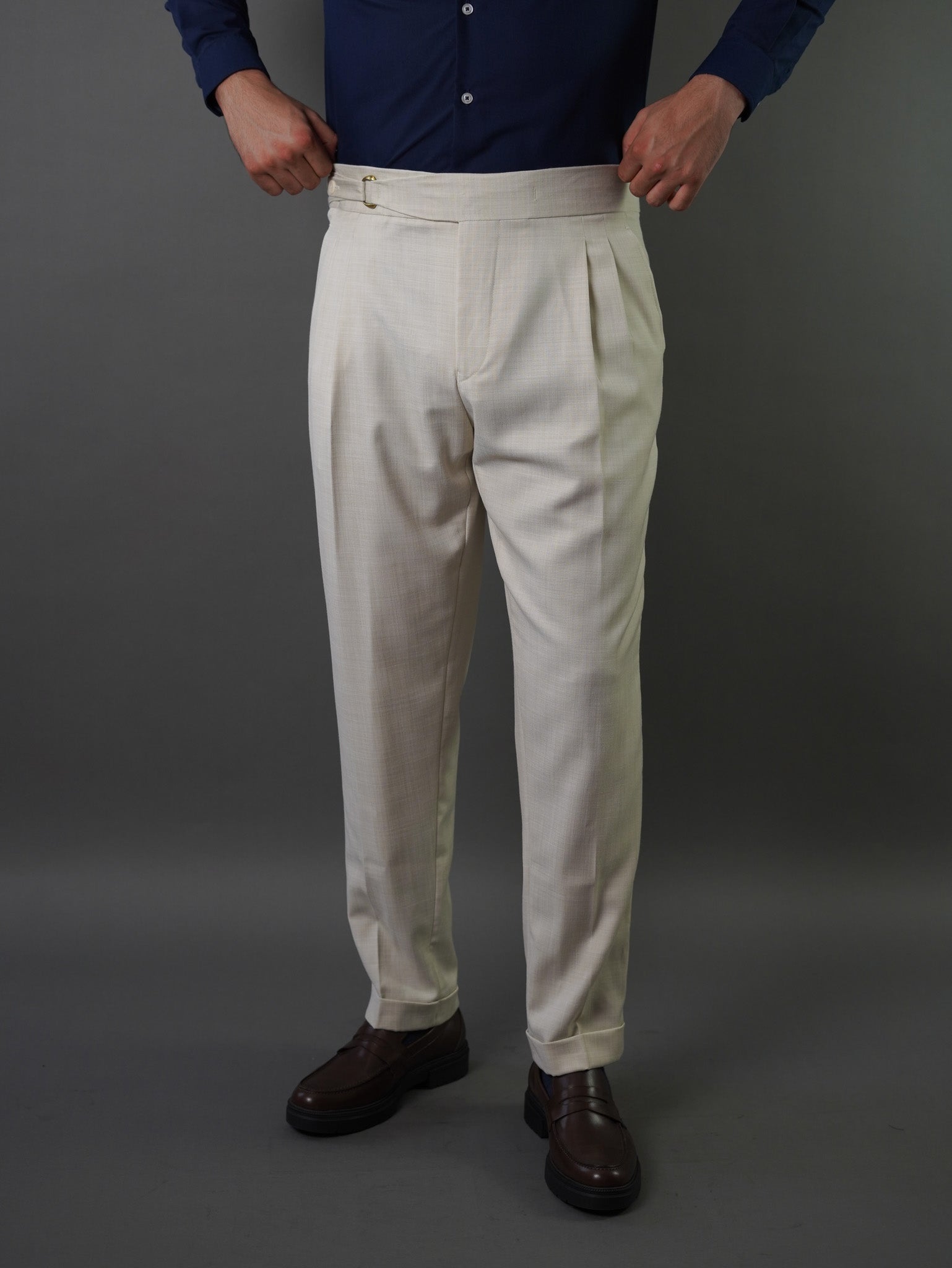 one side hight waist gurkha trousers-   off white