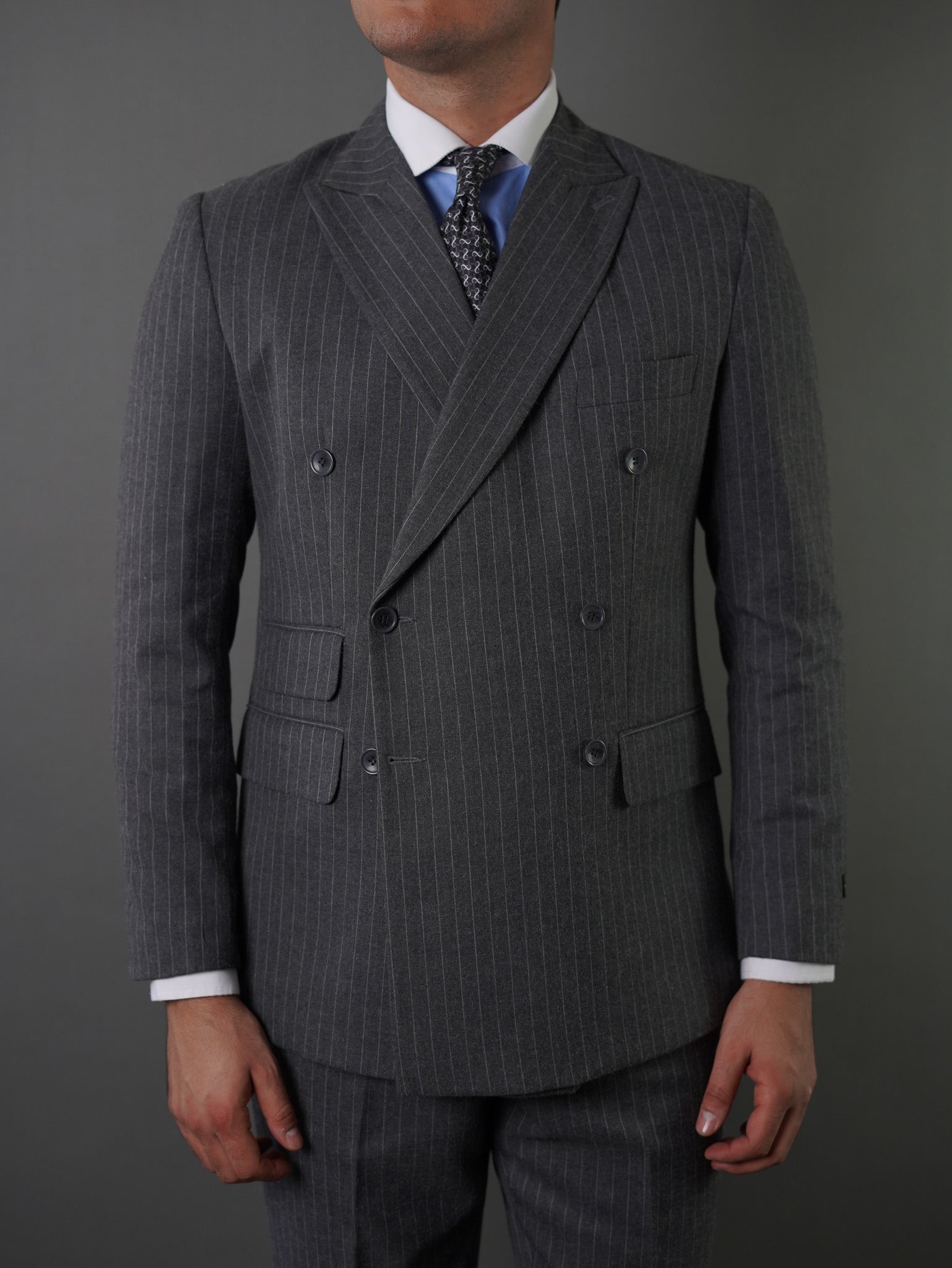 double breasted suits- gray striped