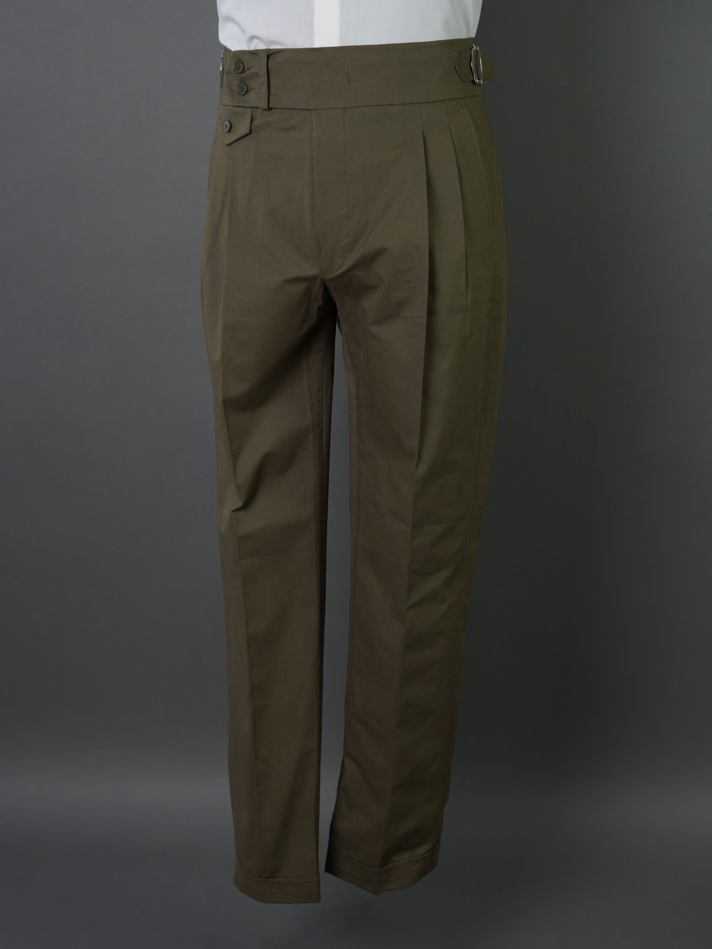 two button cotton lycra  -  olive