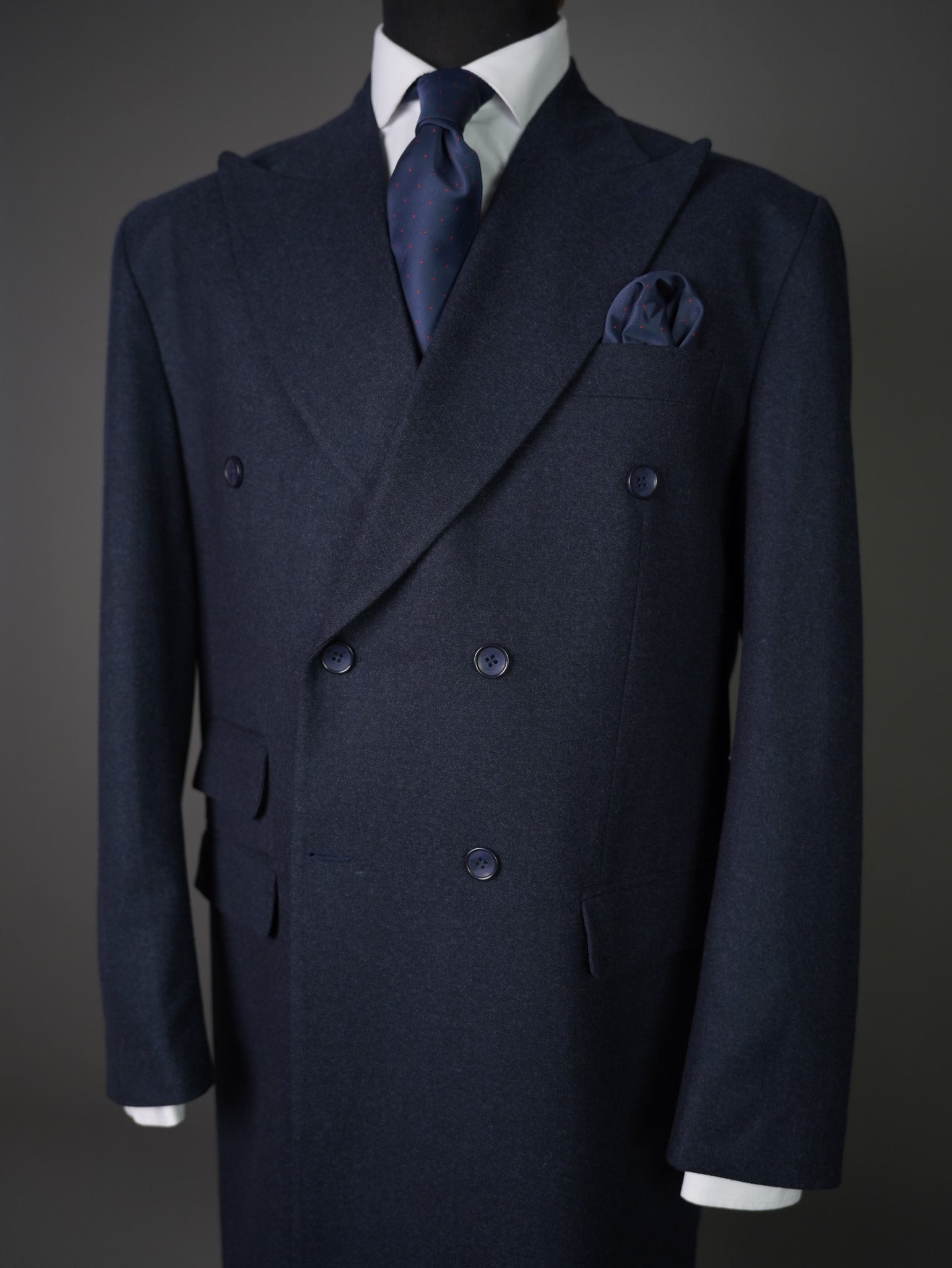 Double breasted Peak label long coat - navy