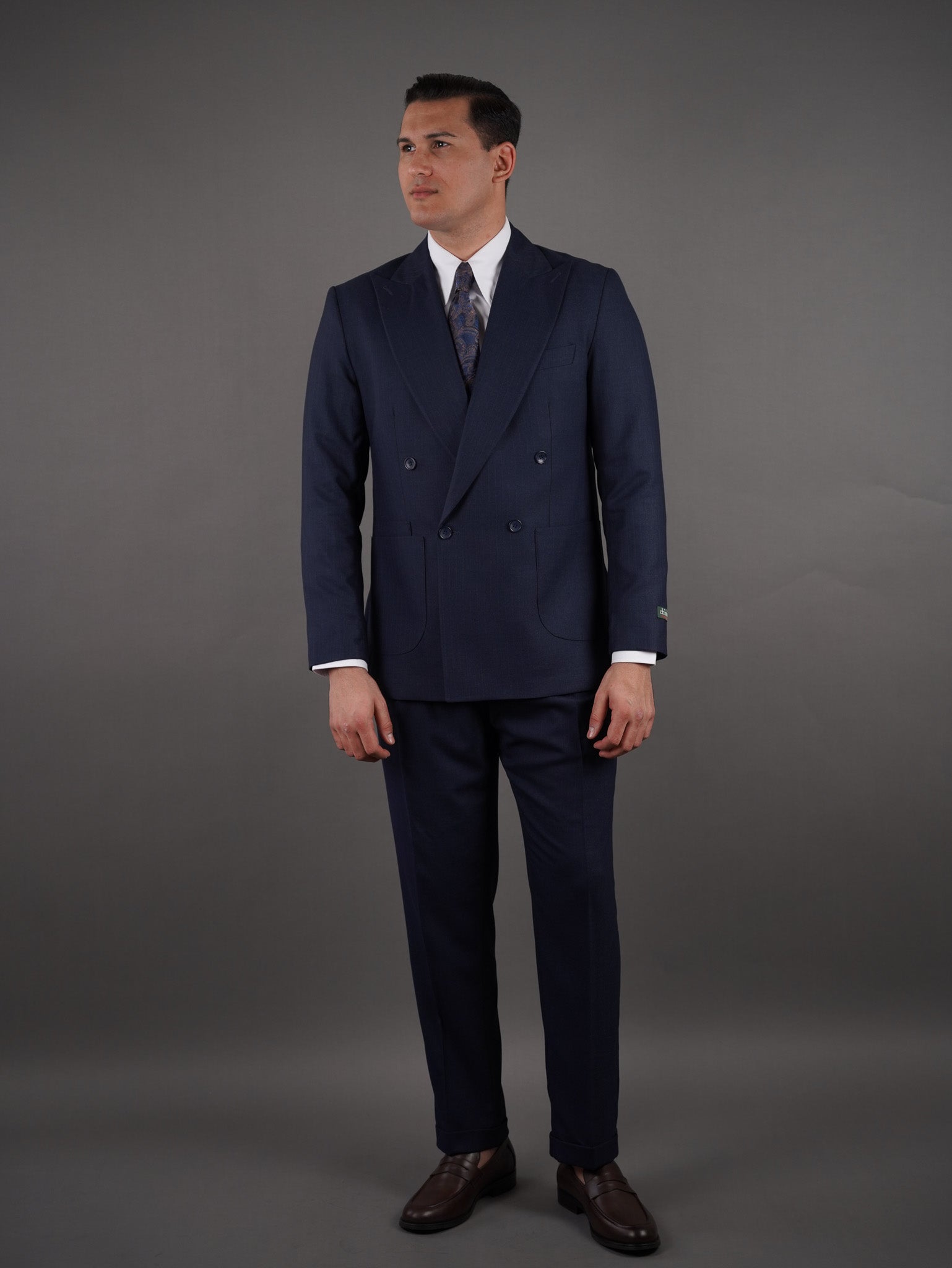 Four-Button Double-Breasted suit - navy striped
