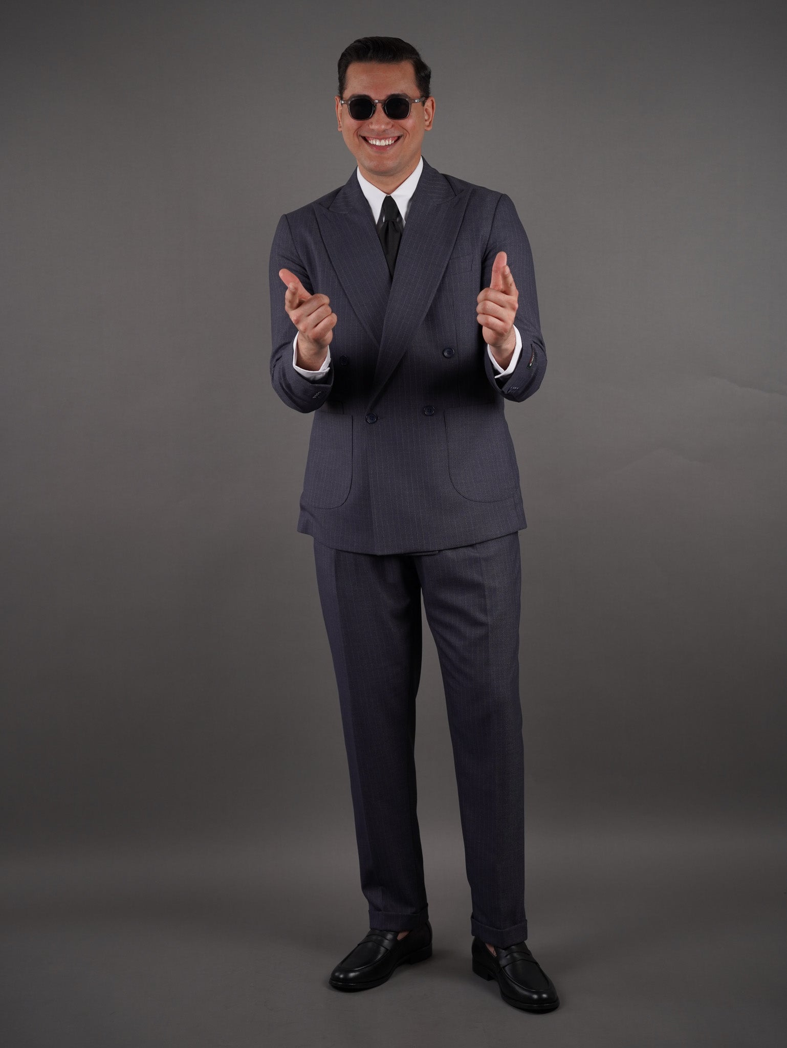 Four-Button Double-Breasted suit - gray striped