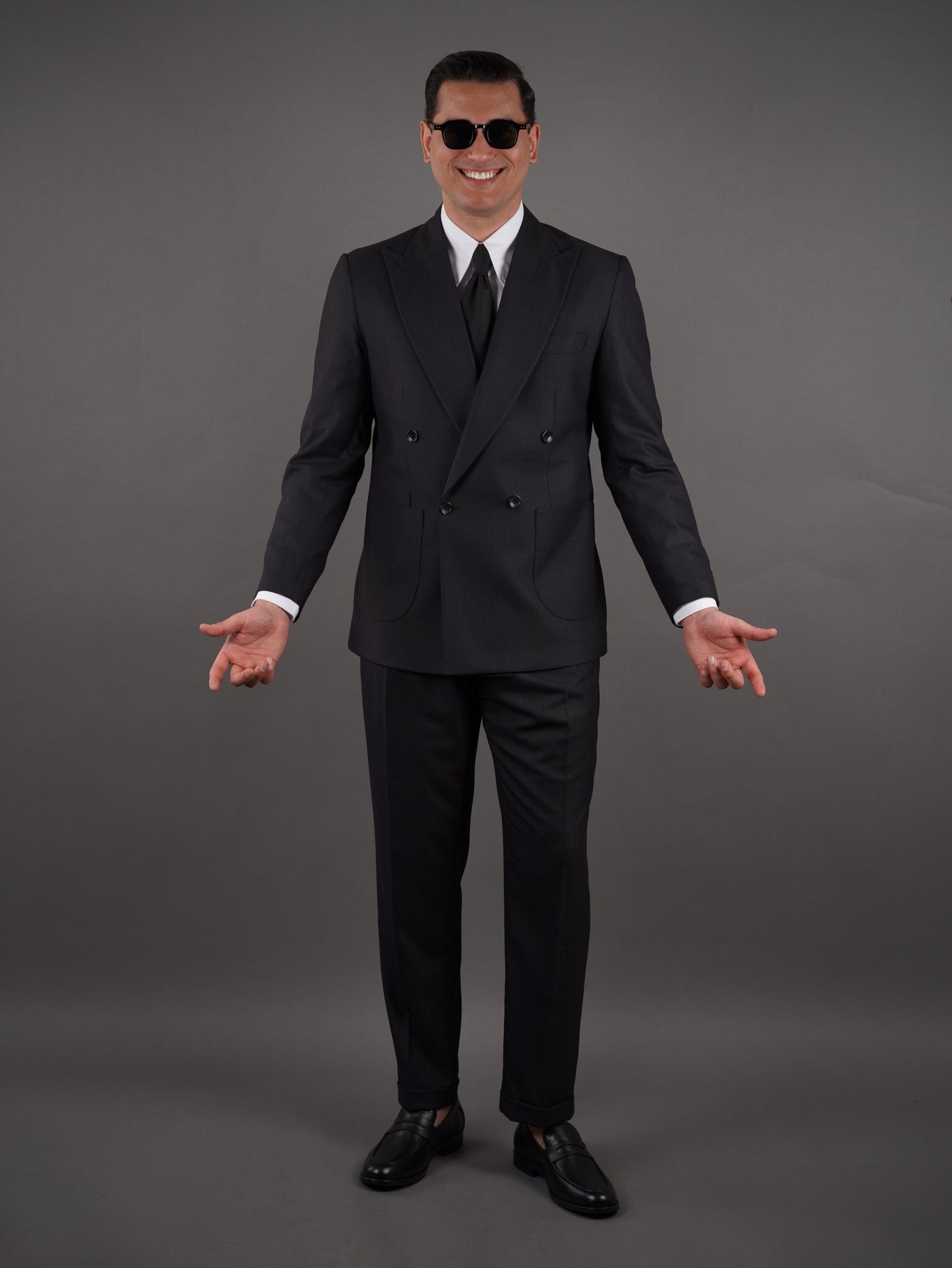 Four-Button Double-Breasted suit - black striped