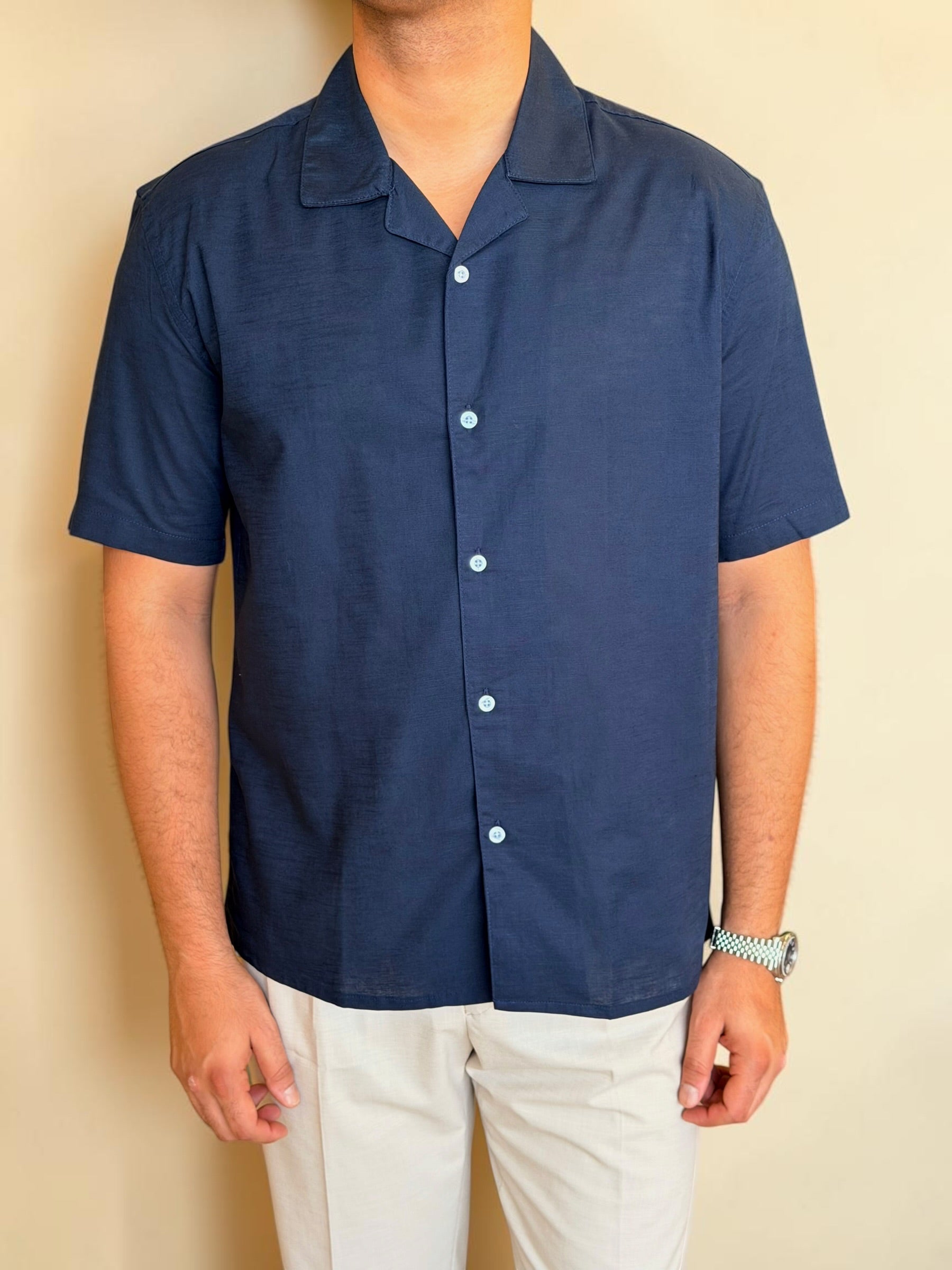 Linen Cuban Shirt - Navy