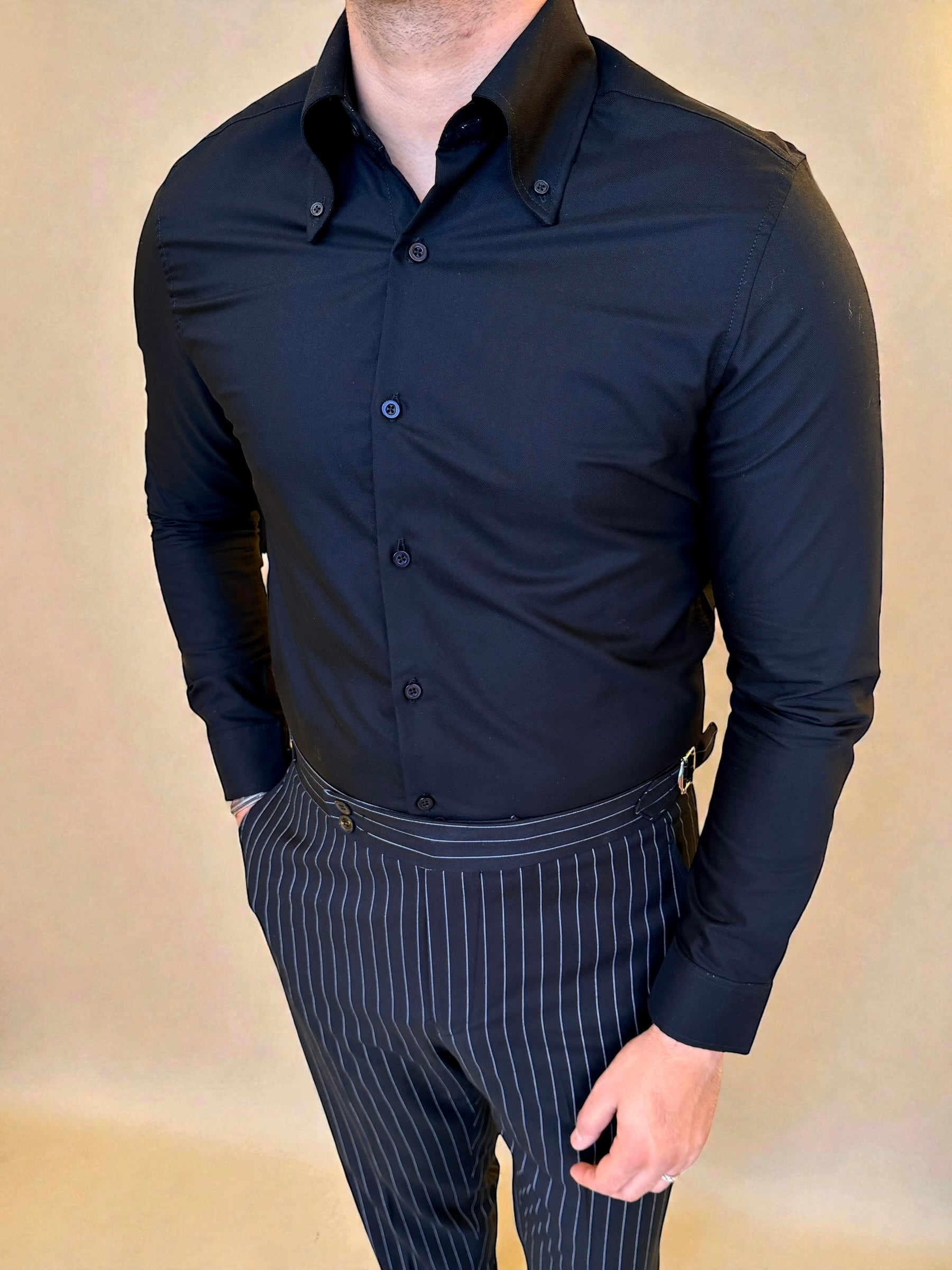 Button-Down Collar cotton Shirt – Black