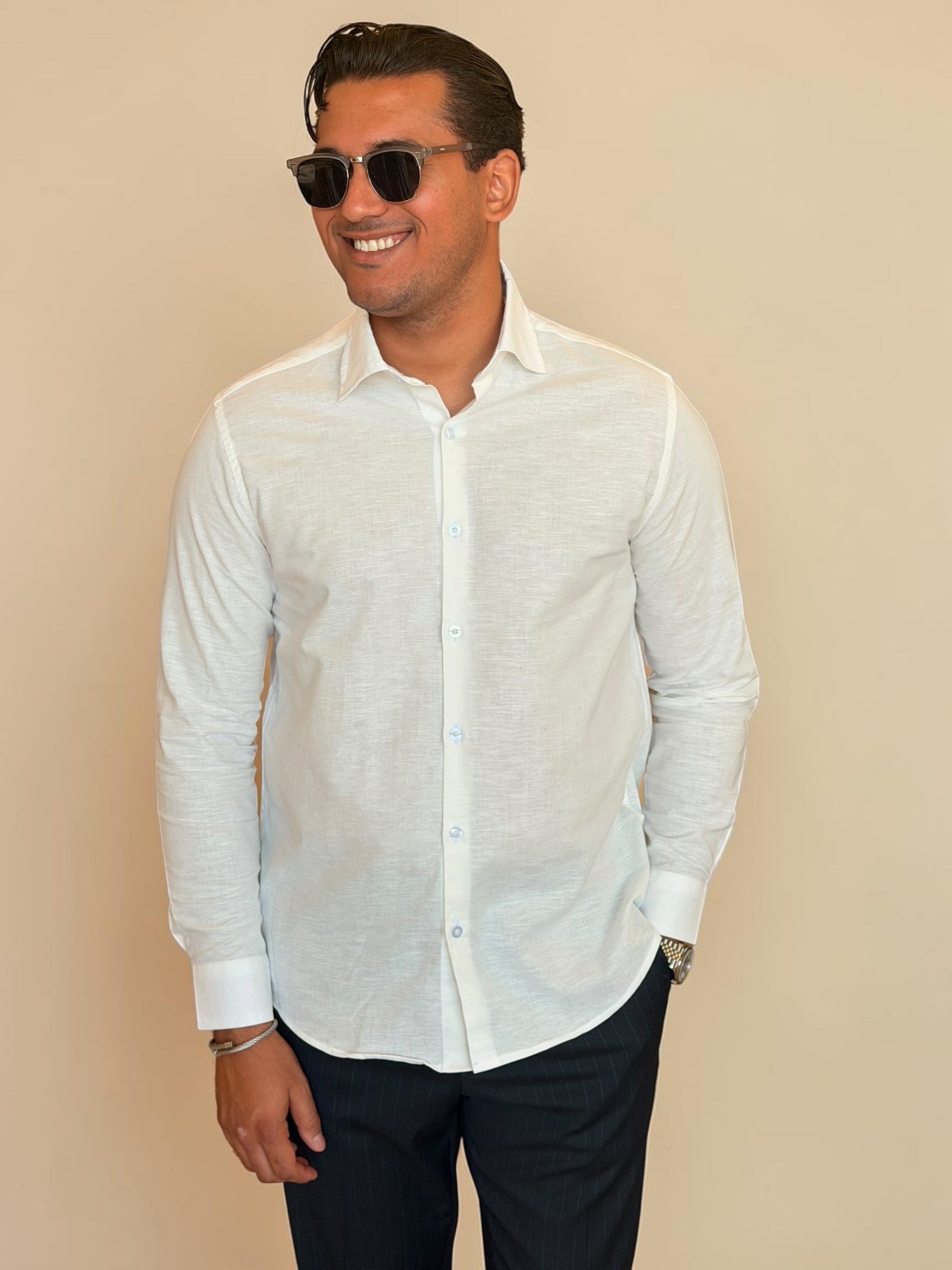 Spread collar pure linen chemise - Off white
