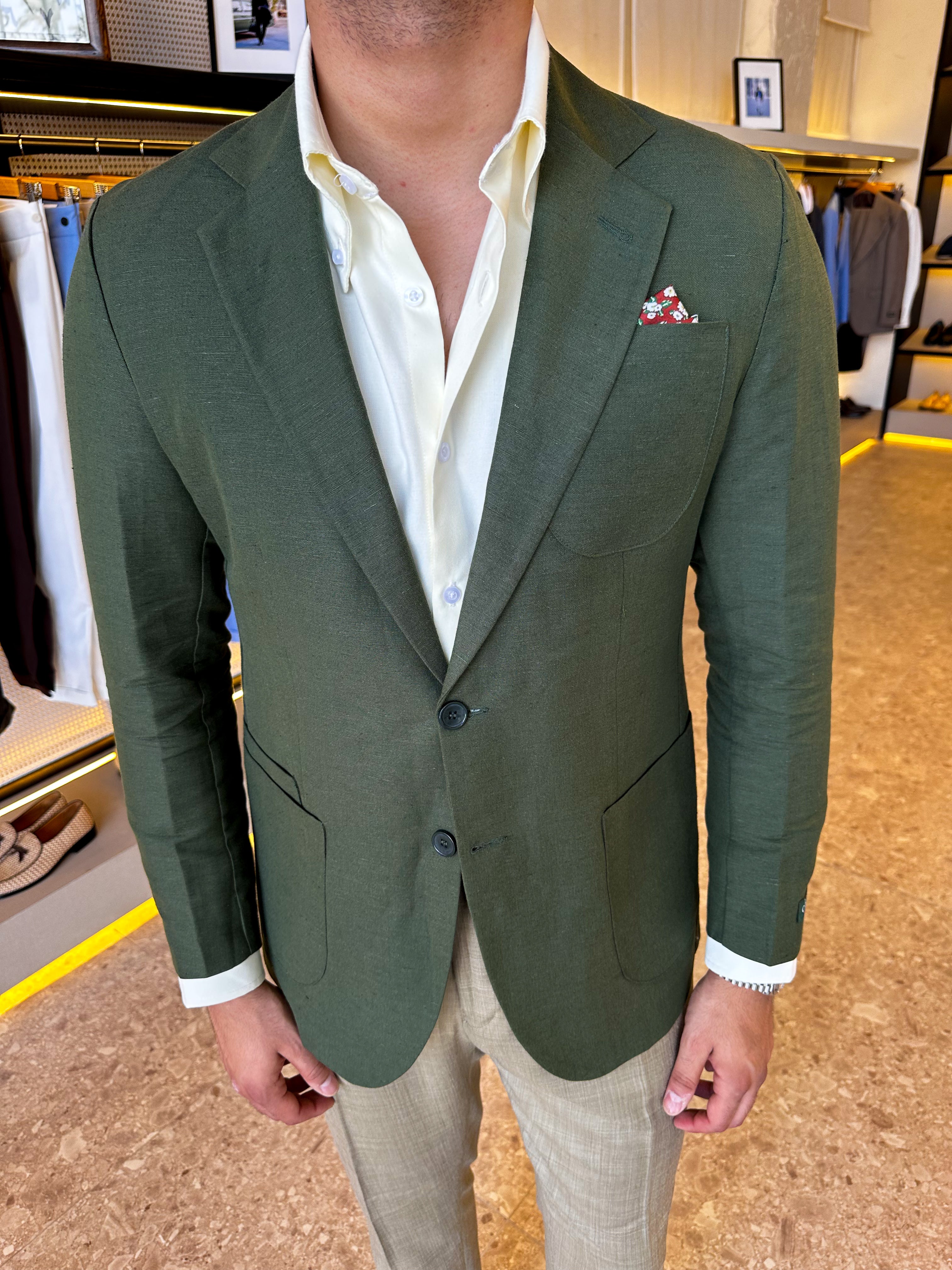 Pure Linen Unlined Blazer - OLIVE