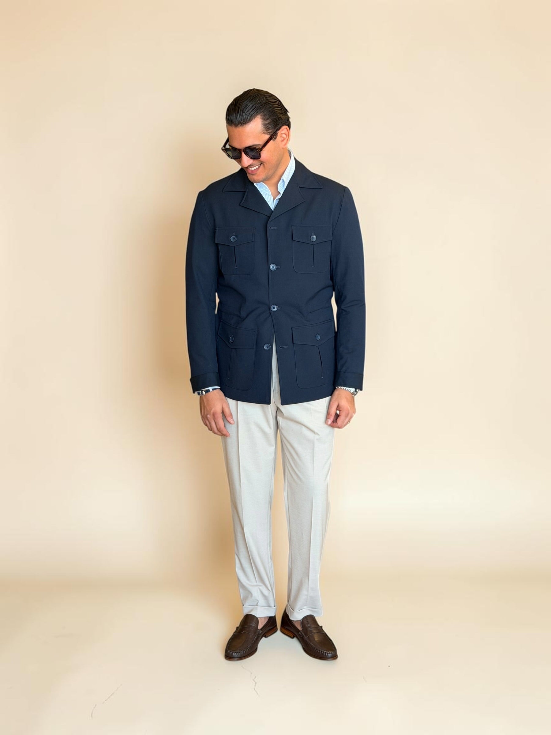Safari hidden belt Jacket - Navy