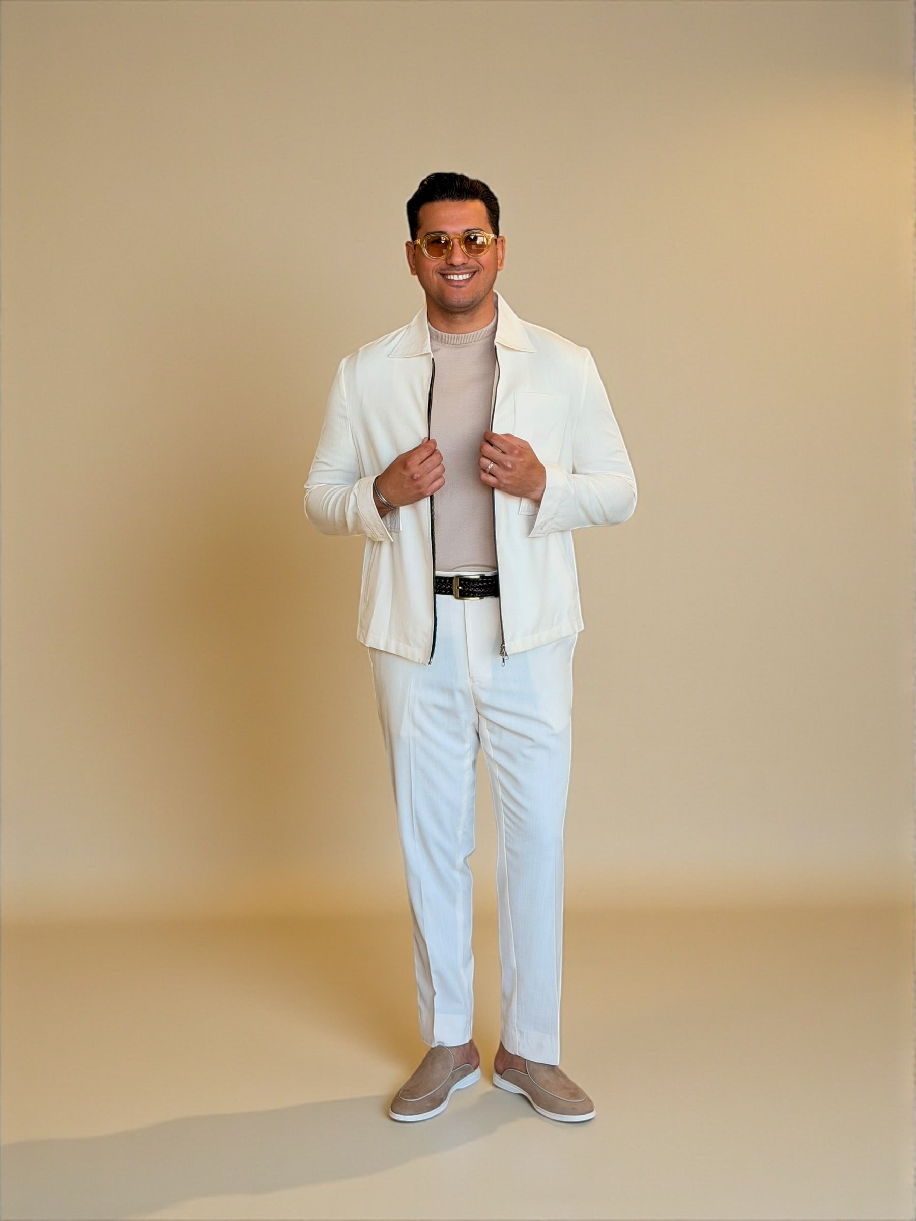 Dual zipper linen set - Off white