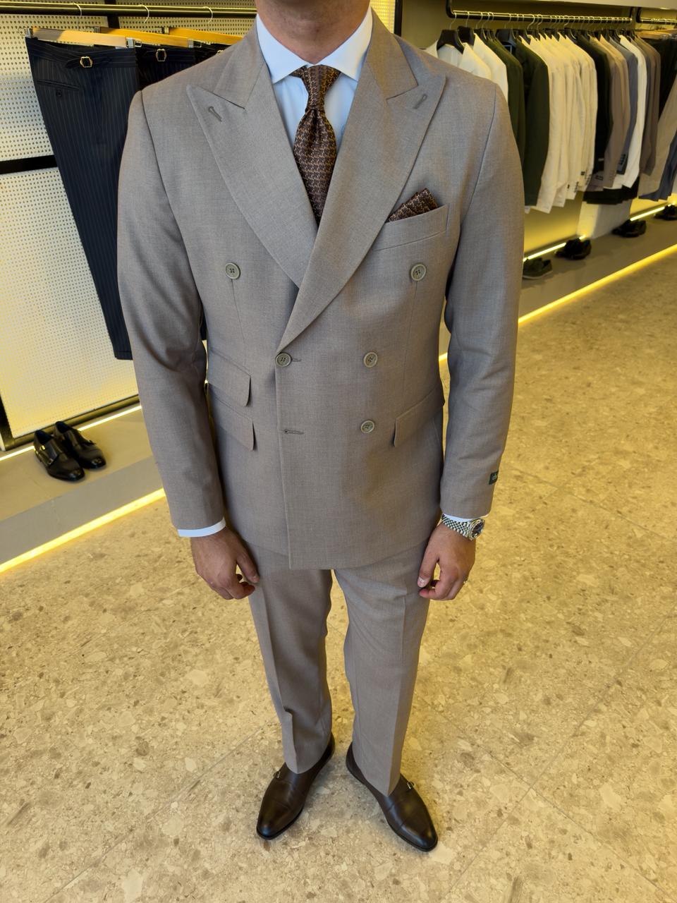 Double breasted suit 6 buttons - Cacao
