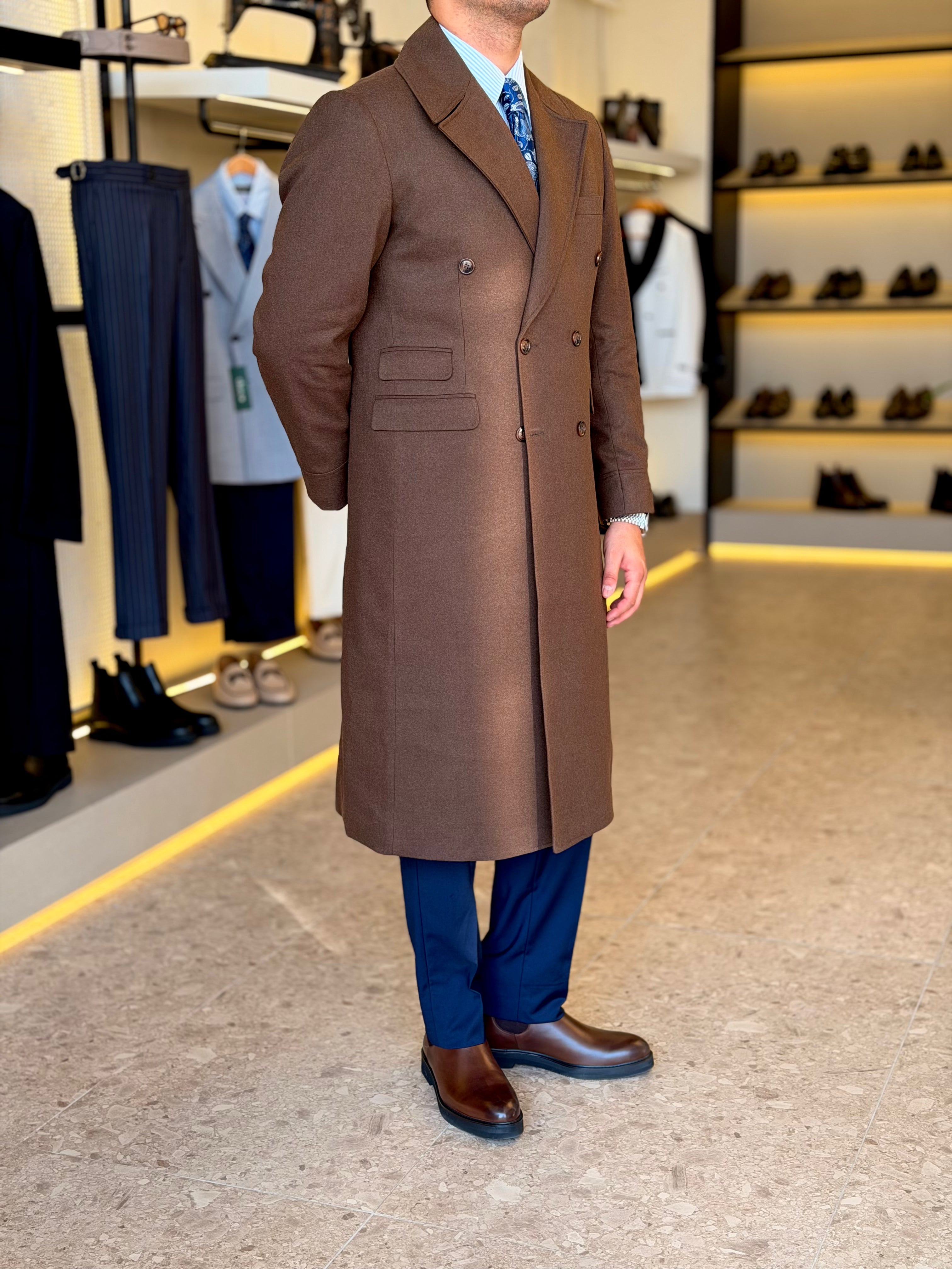 long double breasted coat - Brown